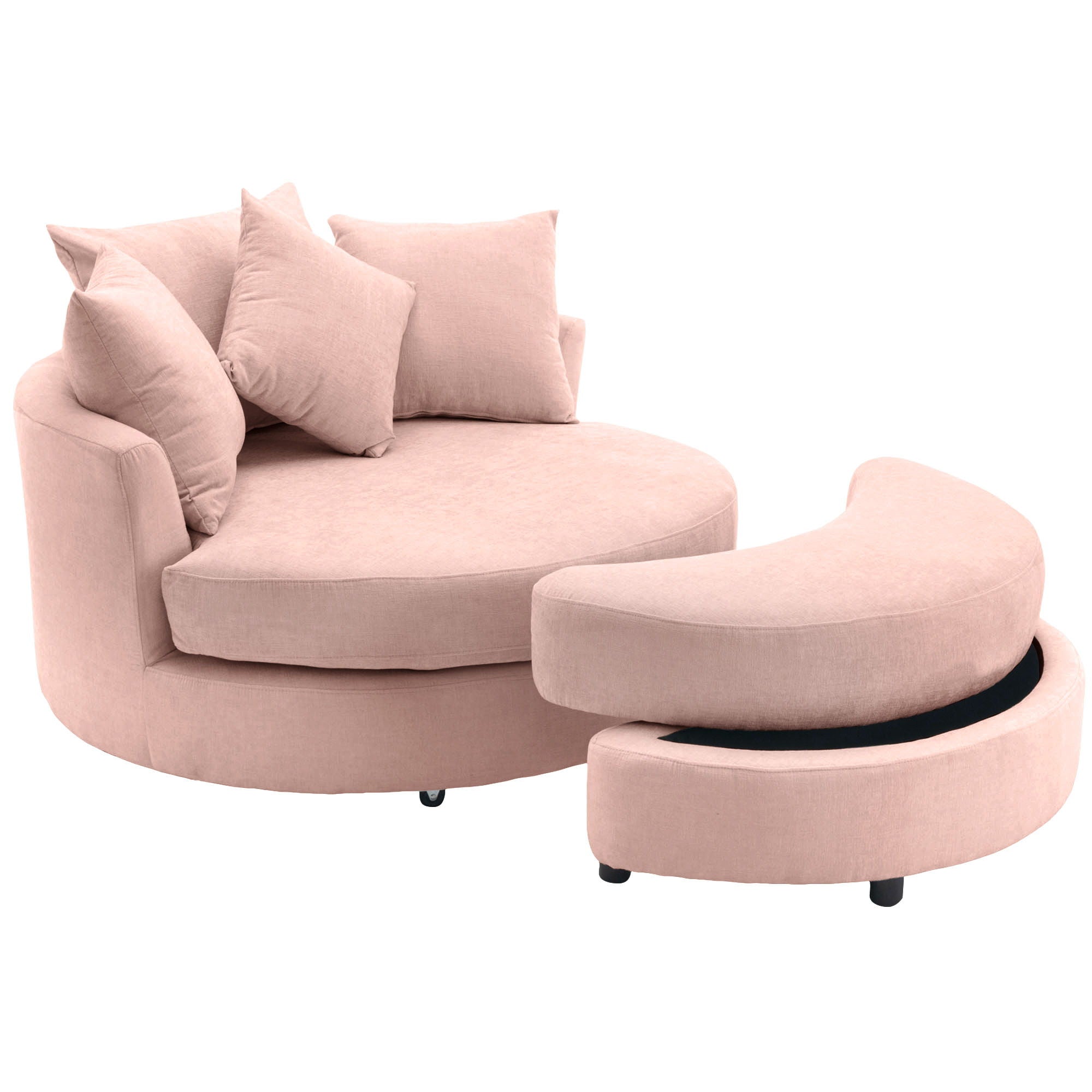 360° Swivel Accent Barrel Chair With Storage Ottoman & 4 Pillows, Modern Leisure Chair Round Accent For Living Room