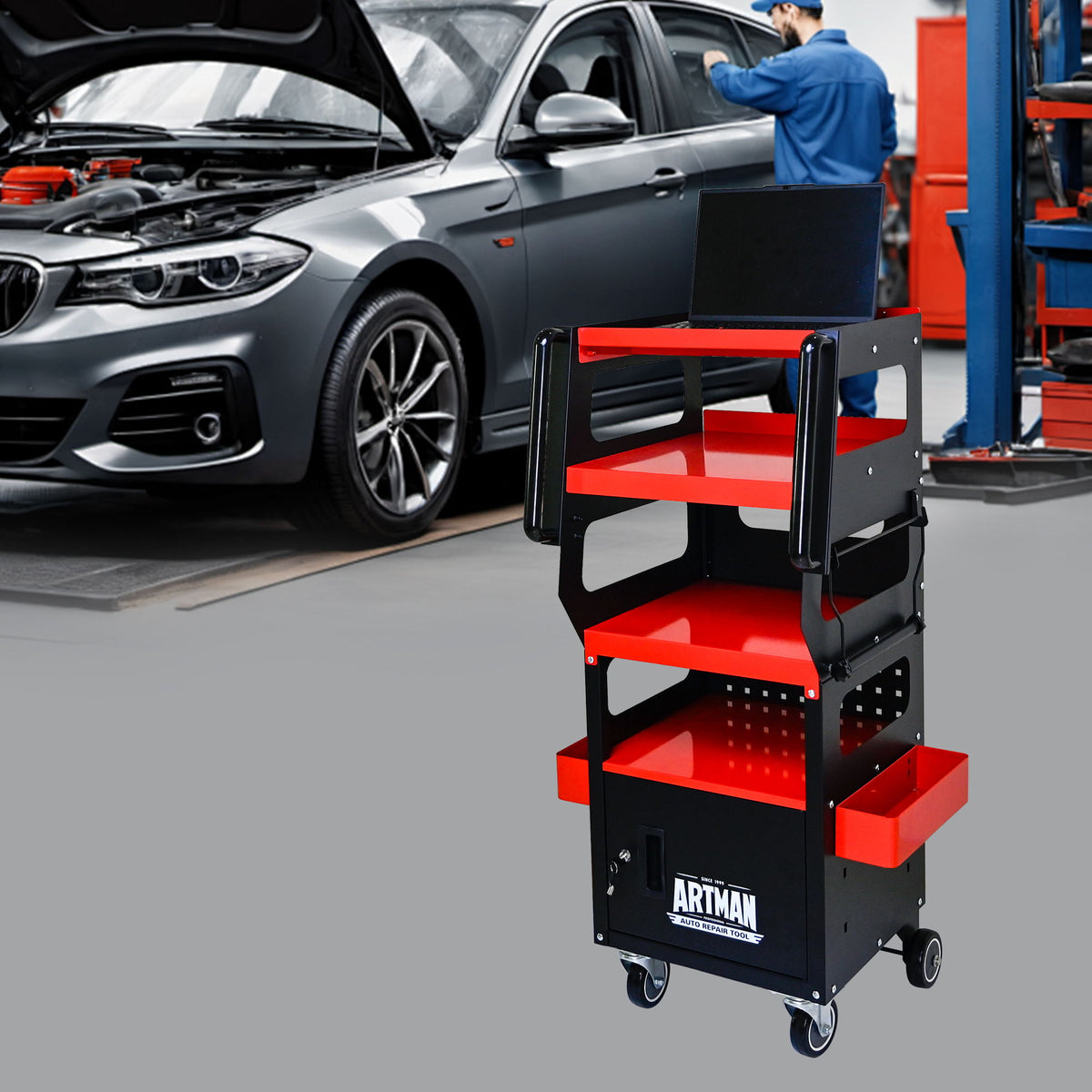4 Level Multi Purpose Trolley For Diagnostics - Black / Red
