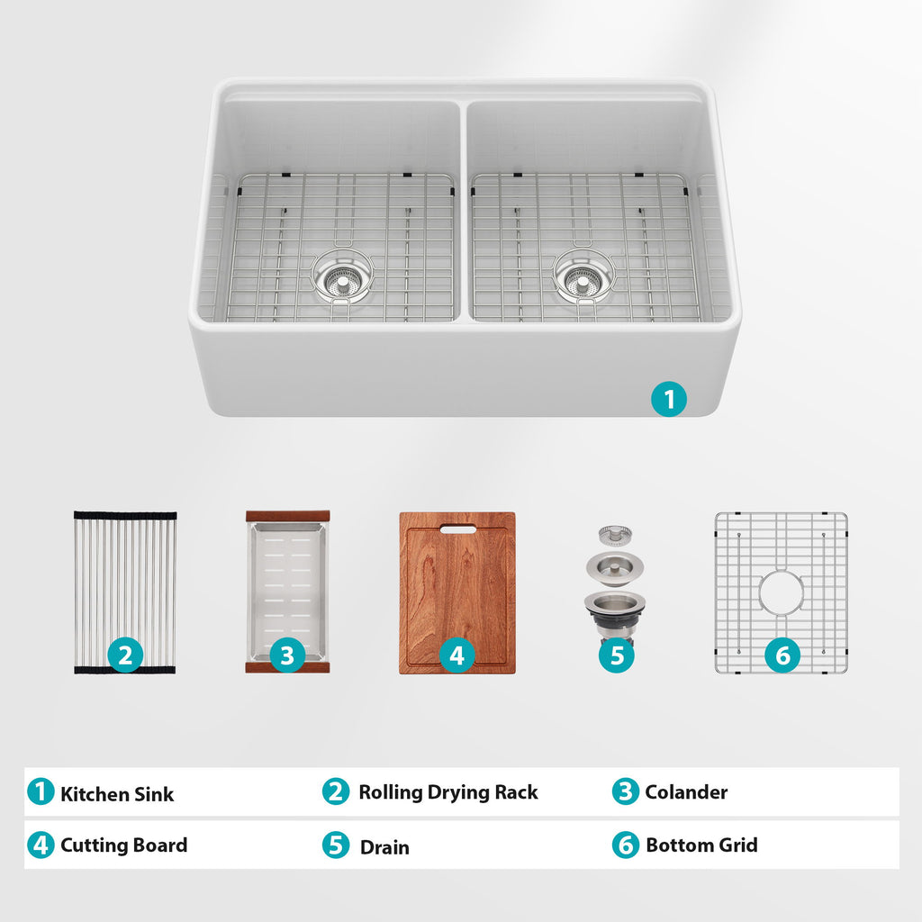 Double Bowl Sink Workstation - White
