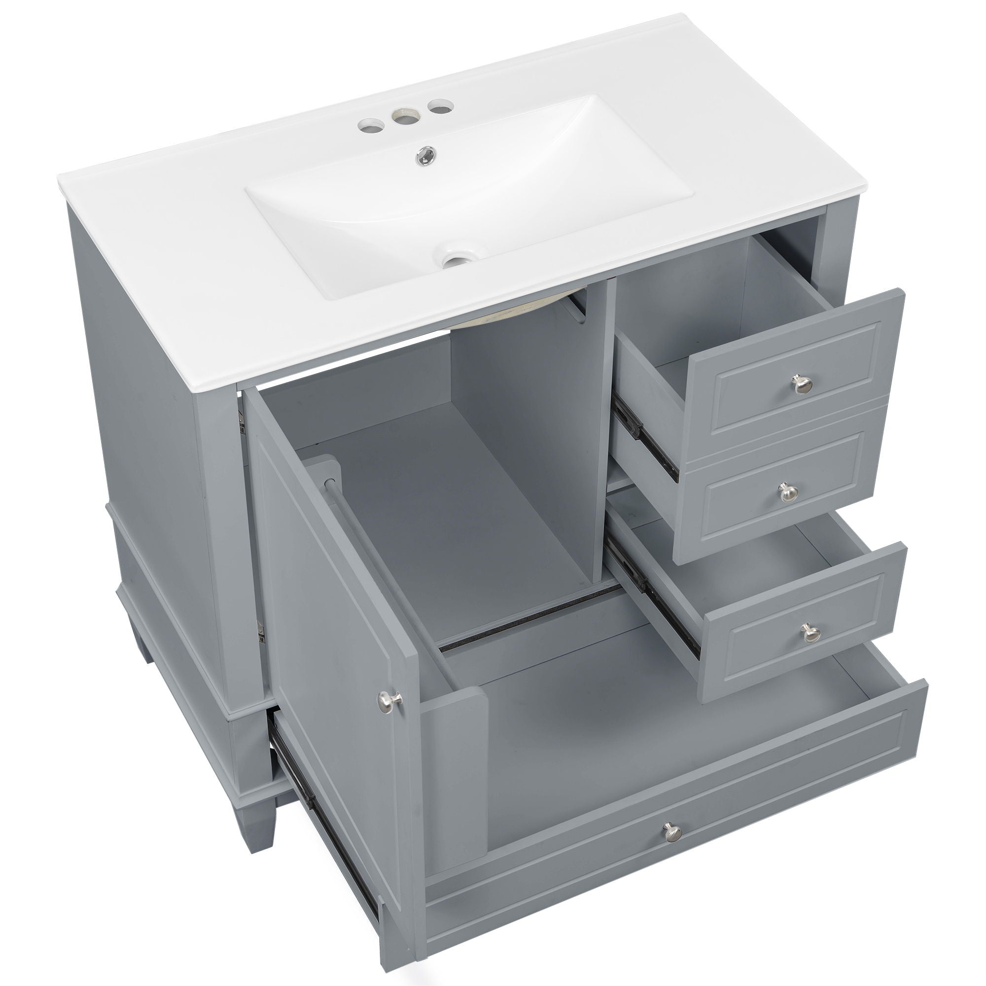 Modern Bathroom Vanity With Sink, 3 Drawers & Cabinet
