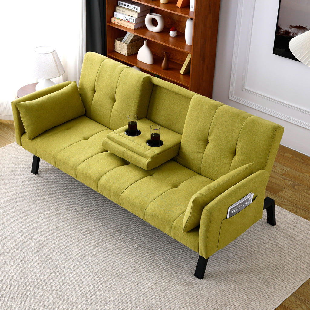 Sofa Bed With Foldable Design And Cup Holder - Green