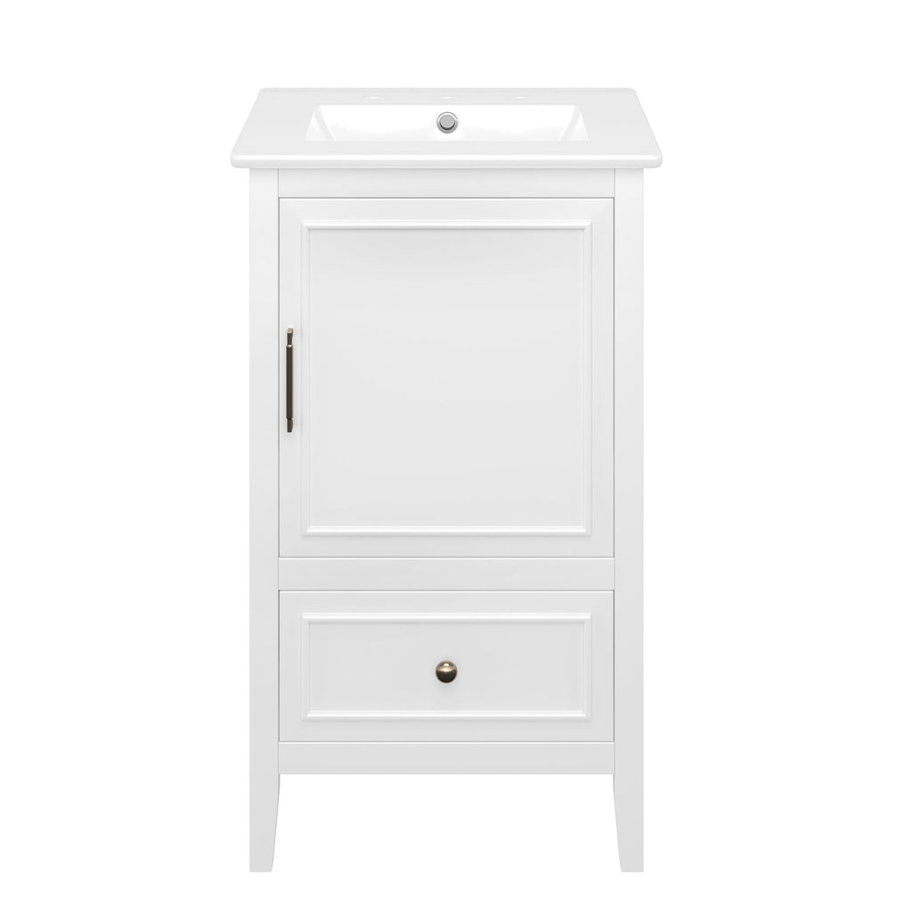 Bathroom Vanity With Sink, Adjustable Feet, 1 Drawer And Door Shelf Storage - White