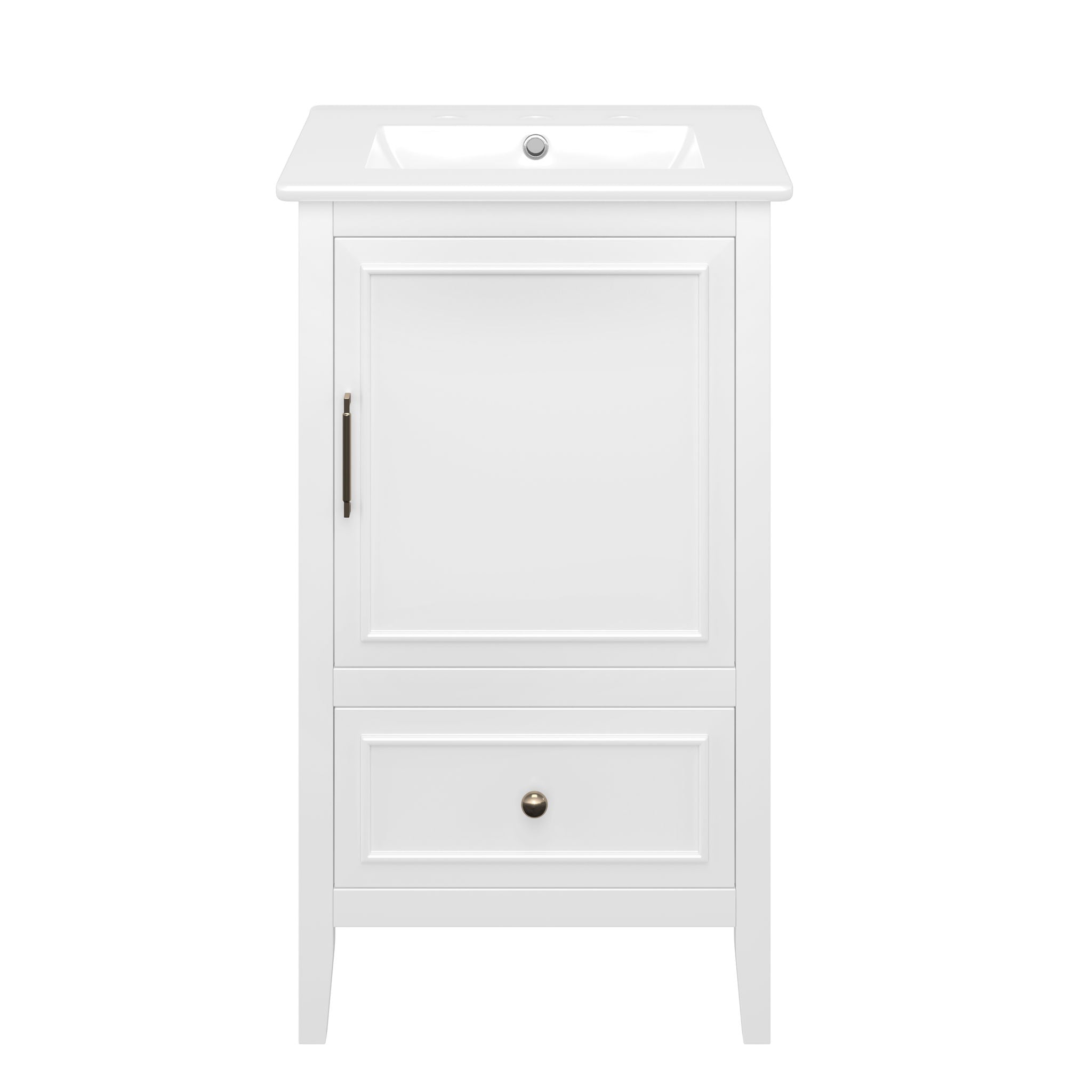 Bathroom Vanity With Sink, Adjustable Feet, 1 Drawer And Door Shelf Storage - White