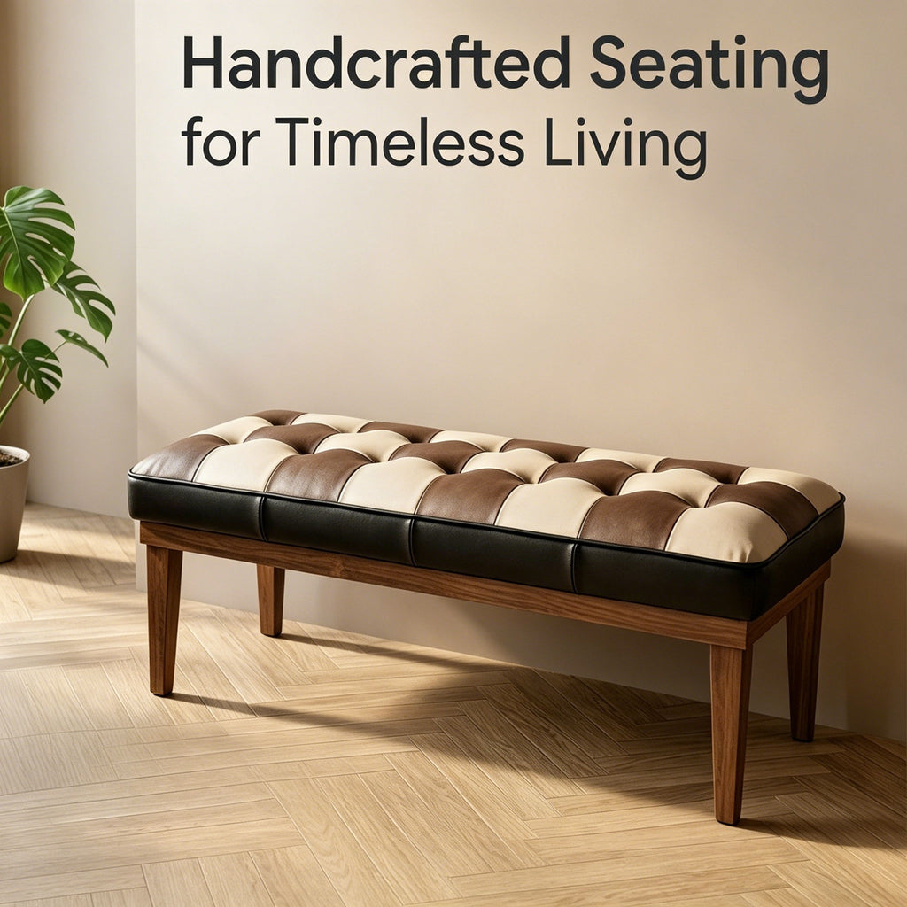 Checkered Bench For Entryway - Black / Brown / Cream