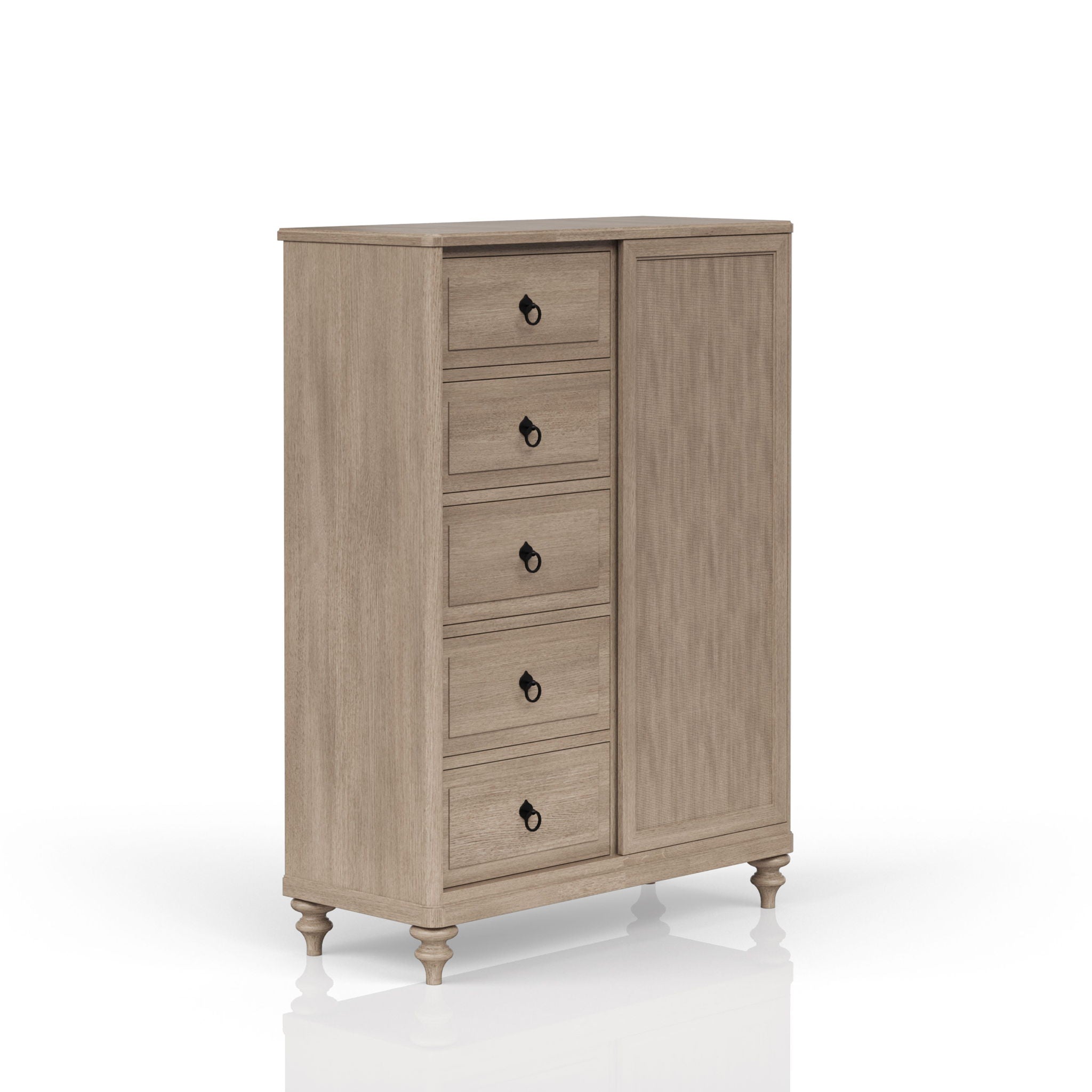 Queen Canopy Bedroom Set With A 2 Drawer Nightstand A Dresser With Poster Mirror And A Door Chest - Sand