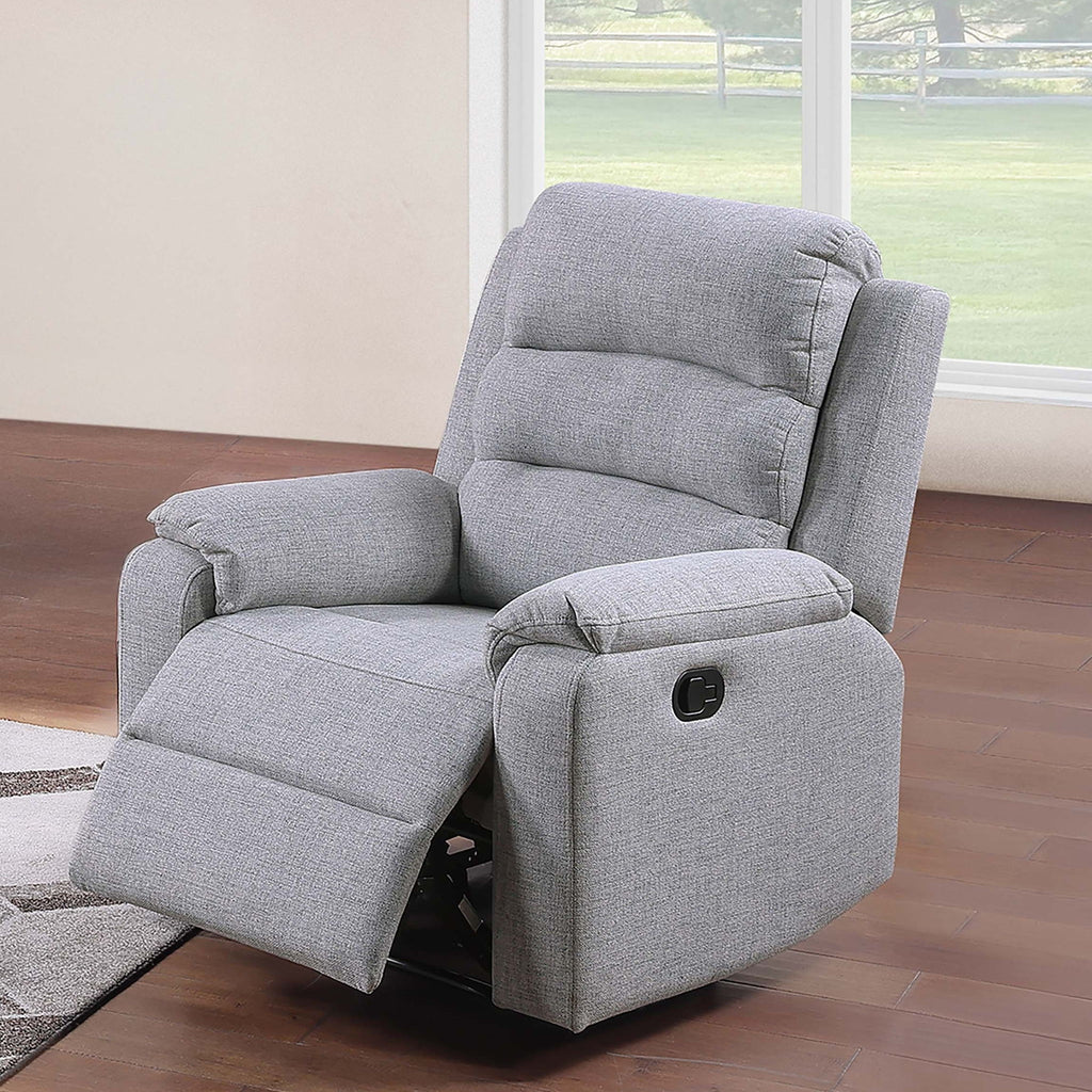 1 Piece Manual Recliner With Padded Seat And Backrest - Gray