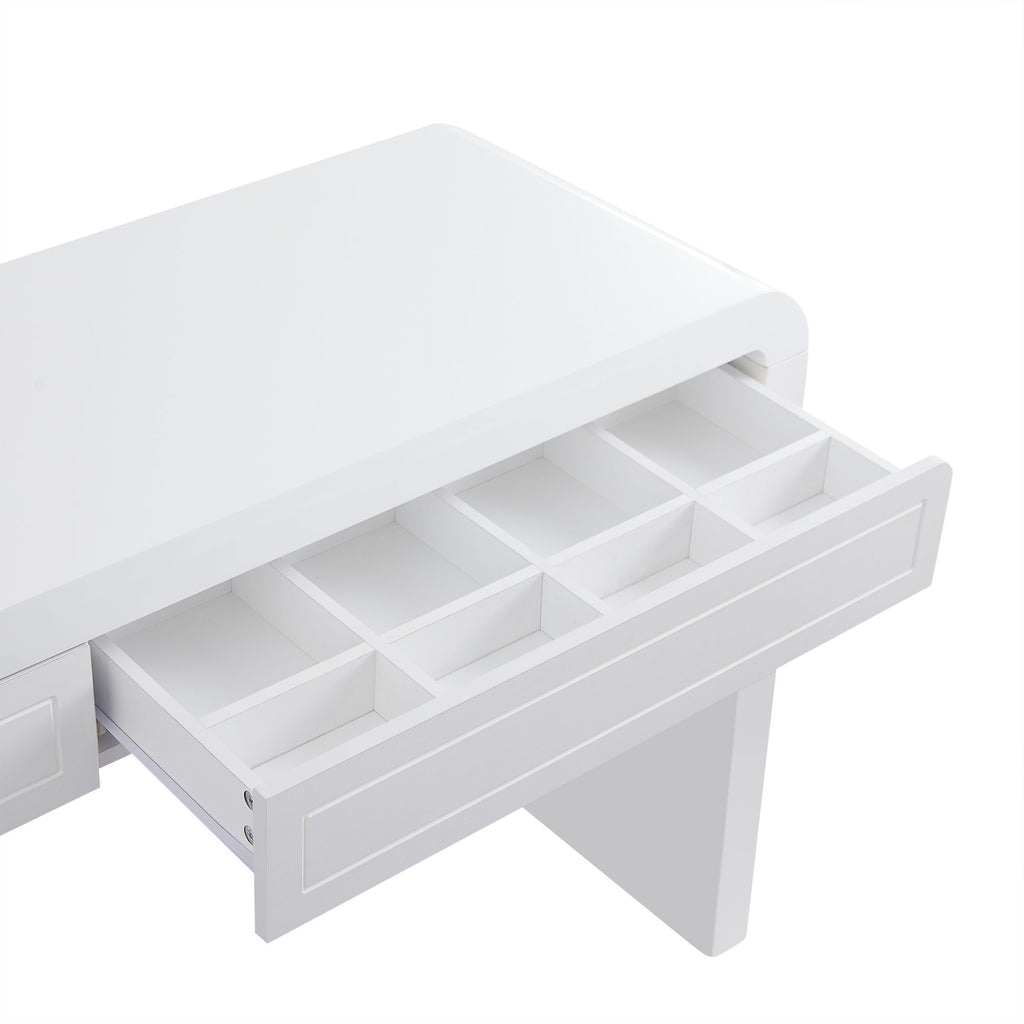 Curved Console Table With Storage, 2 Drawers - White