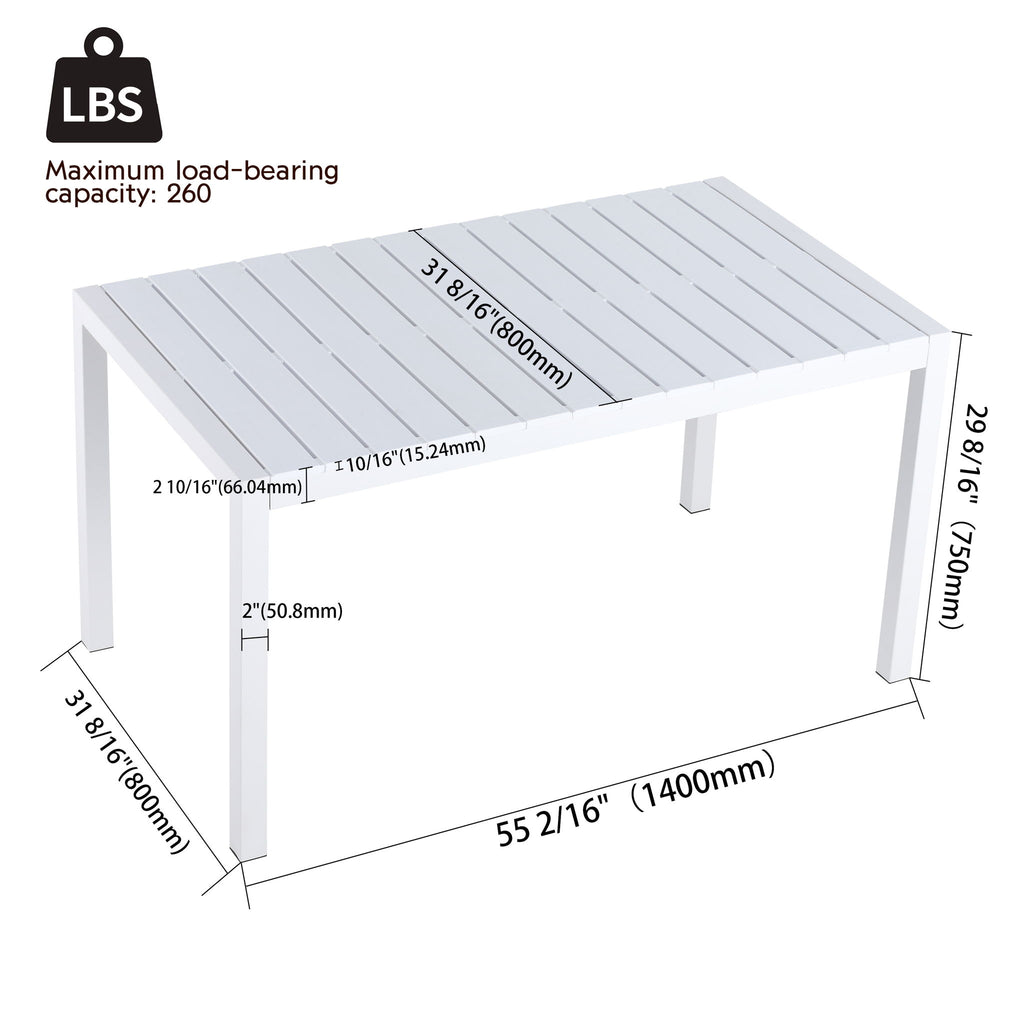 Modern Long Table, UV Resistant And Rust Proof - Snow White