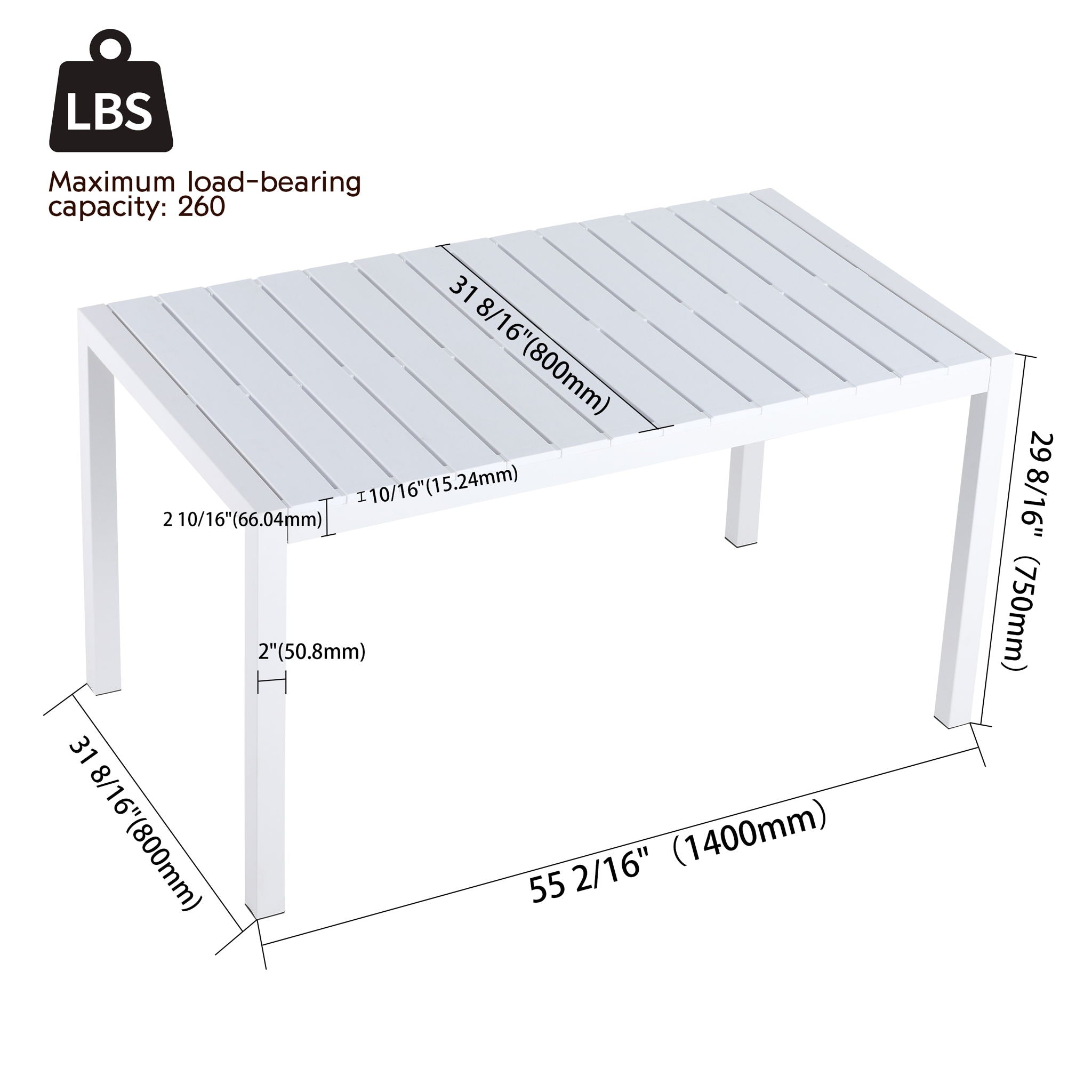 Modern Long Table, UV Resistant And Rust Proof - Snow White