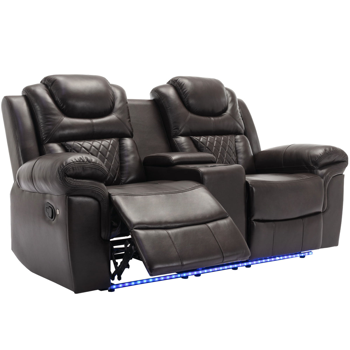 3 Pieces Recliner Sofa Sets Home Theater Seating Manual Recliner Chair & Center Console And LED Light Strip For Living Room - Brown