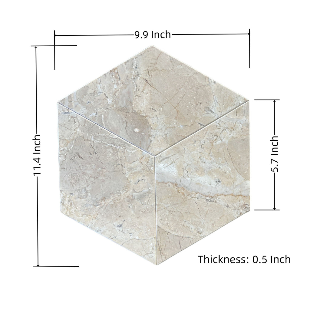 Hexagon Marble Tile For Floor And Wall Honed Stone 1 Box With (Set of 12) - Beige / Gold