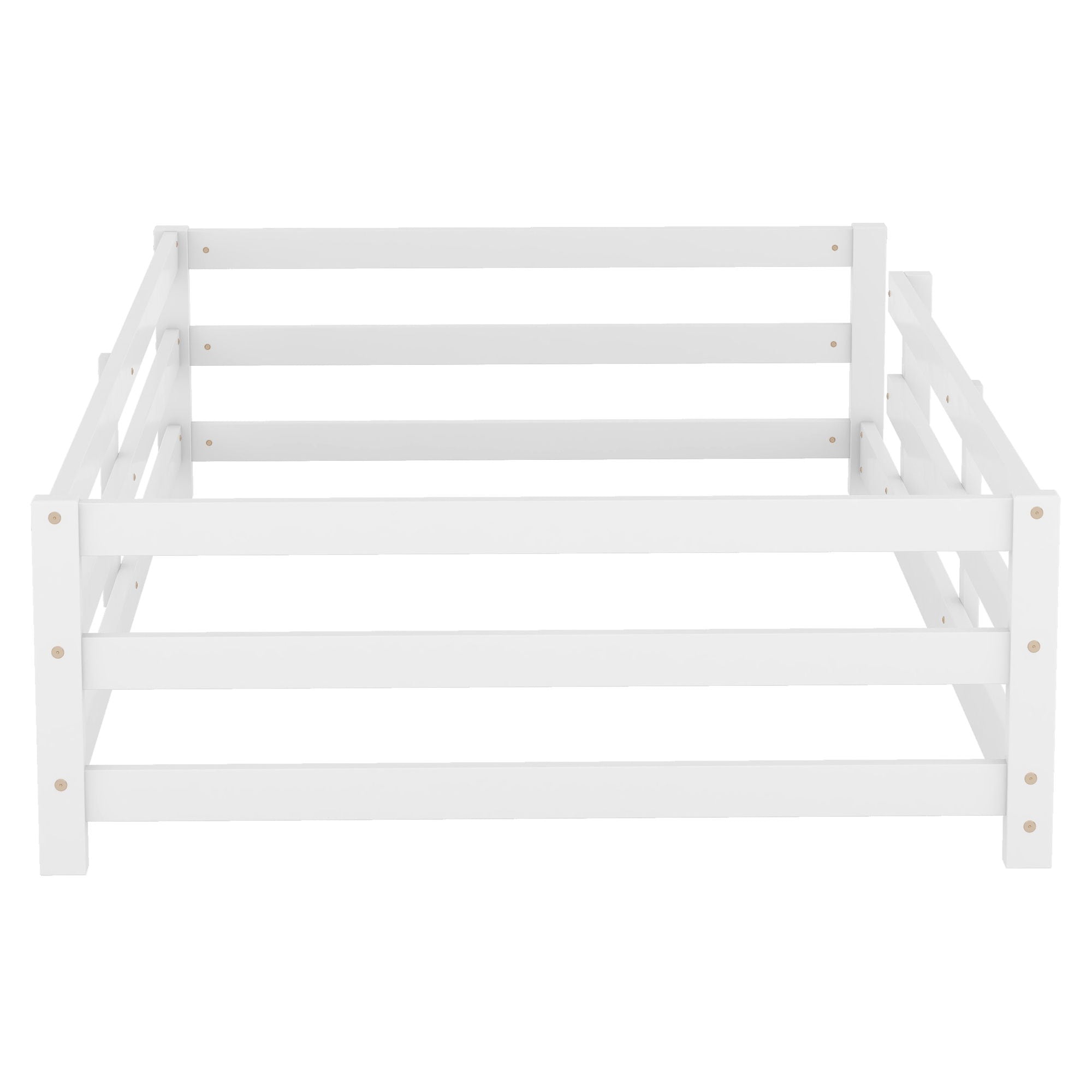 Twin Size Montessori Floor Bed With Fence - White
