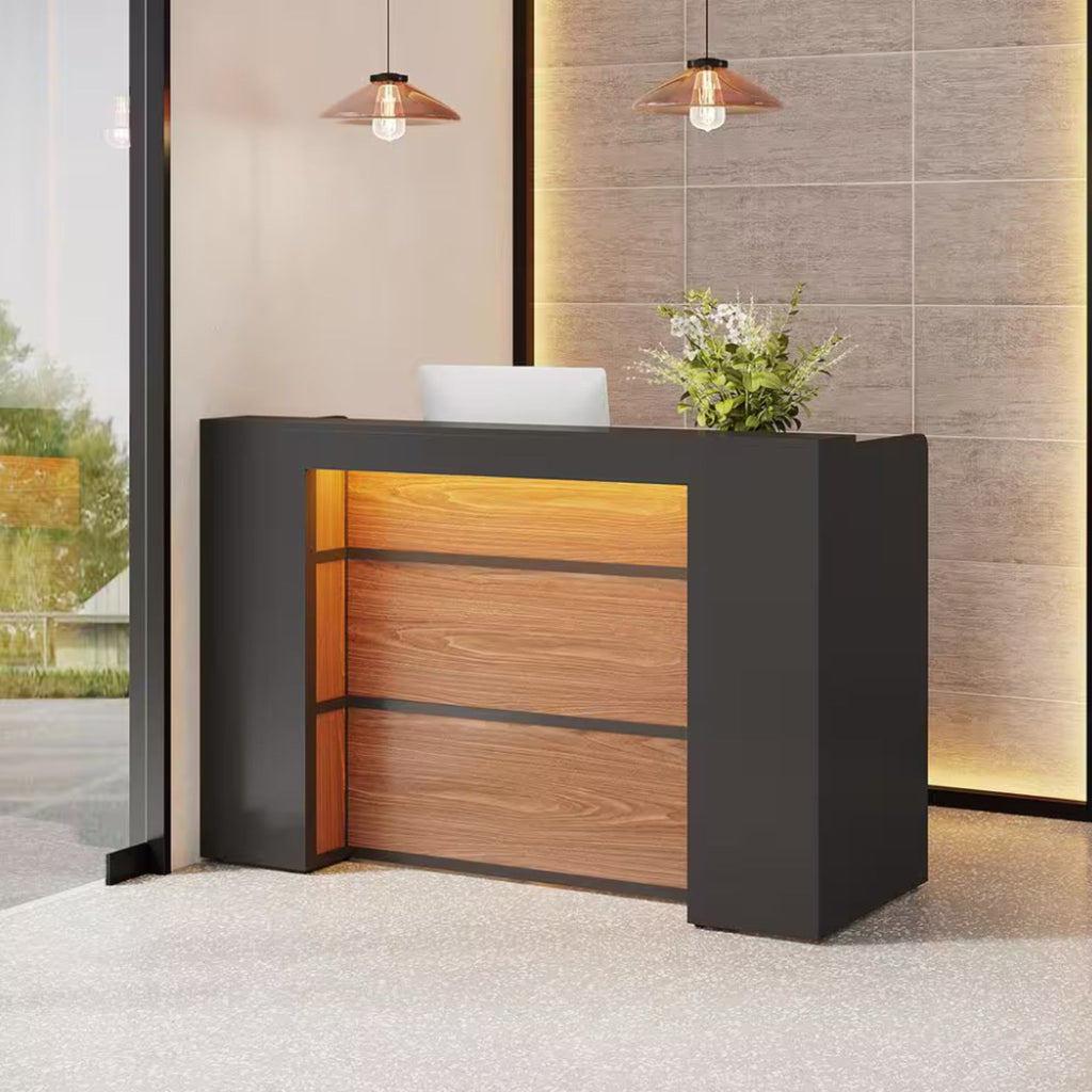 Reception Desk With LED Lights For Office - Black