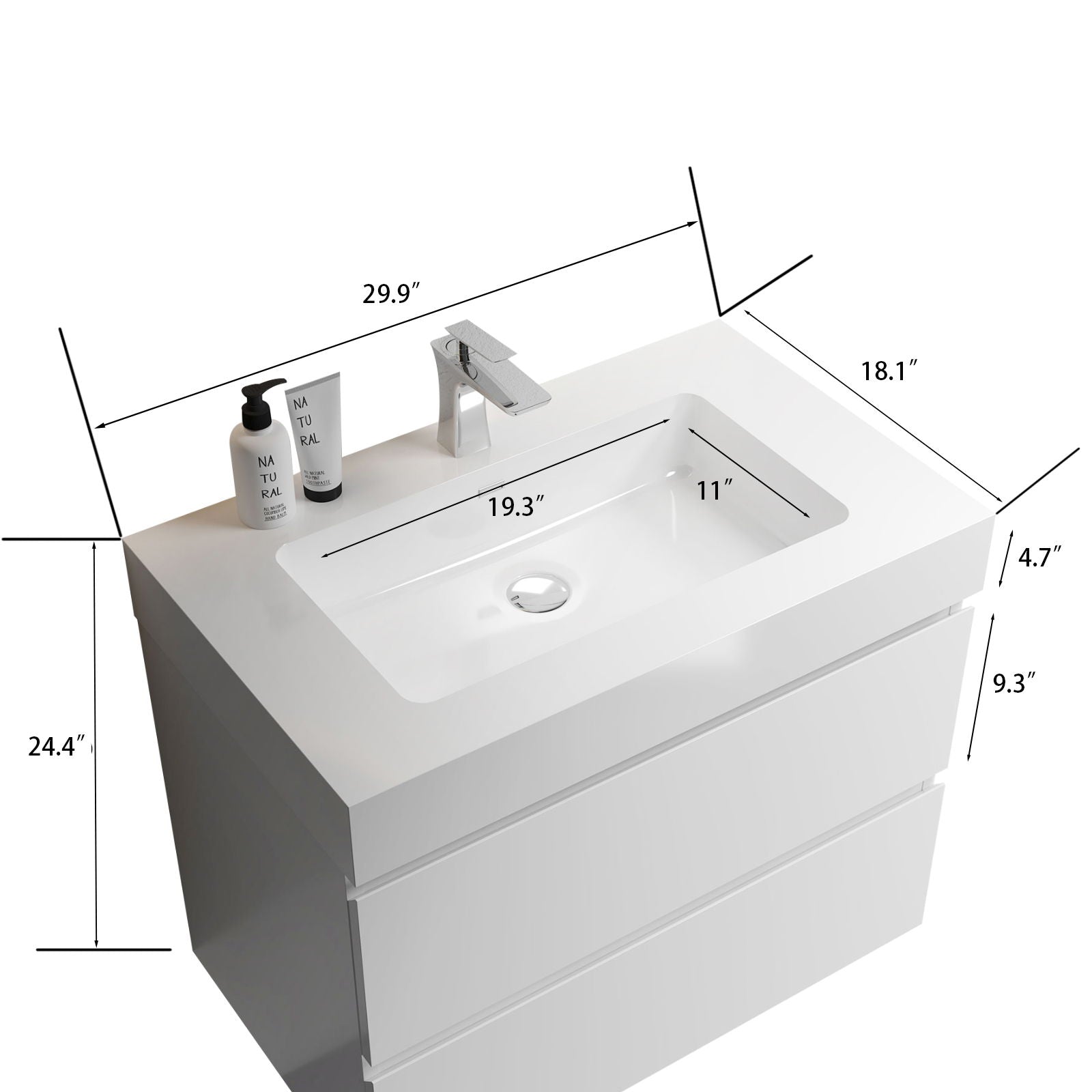 Alice - Bathroom Vanity With Large Storage, Sink, Wall Mounted