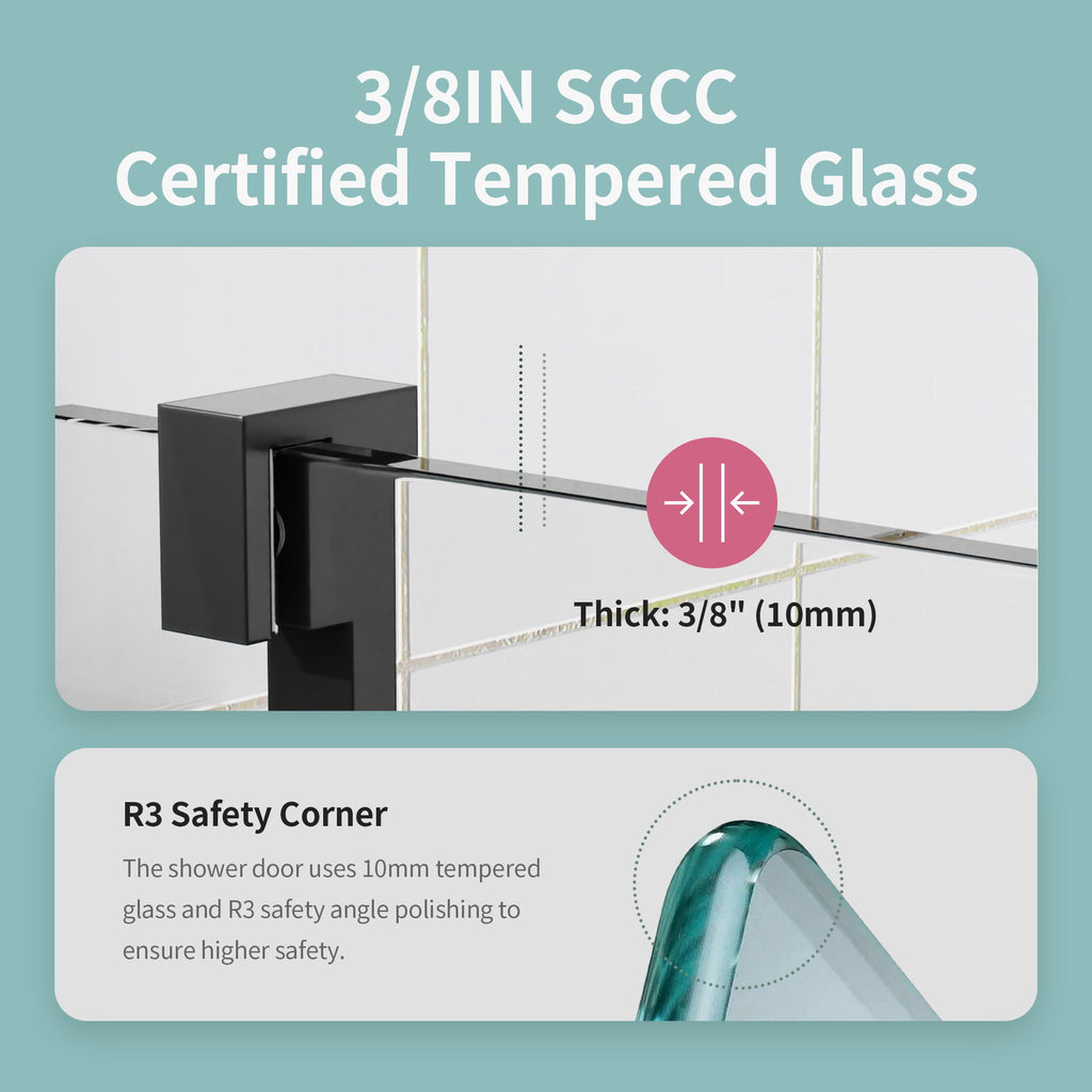 Frameless Sliding Shower Door With Soft- Close, 3 / 8" Tempered Glass