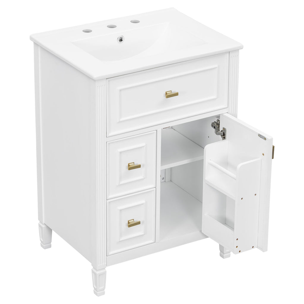 Bathroom Vanity With Sink, Flip Drawer, 2 Drawers, Adjustable Shelf