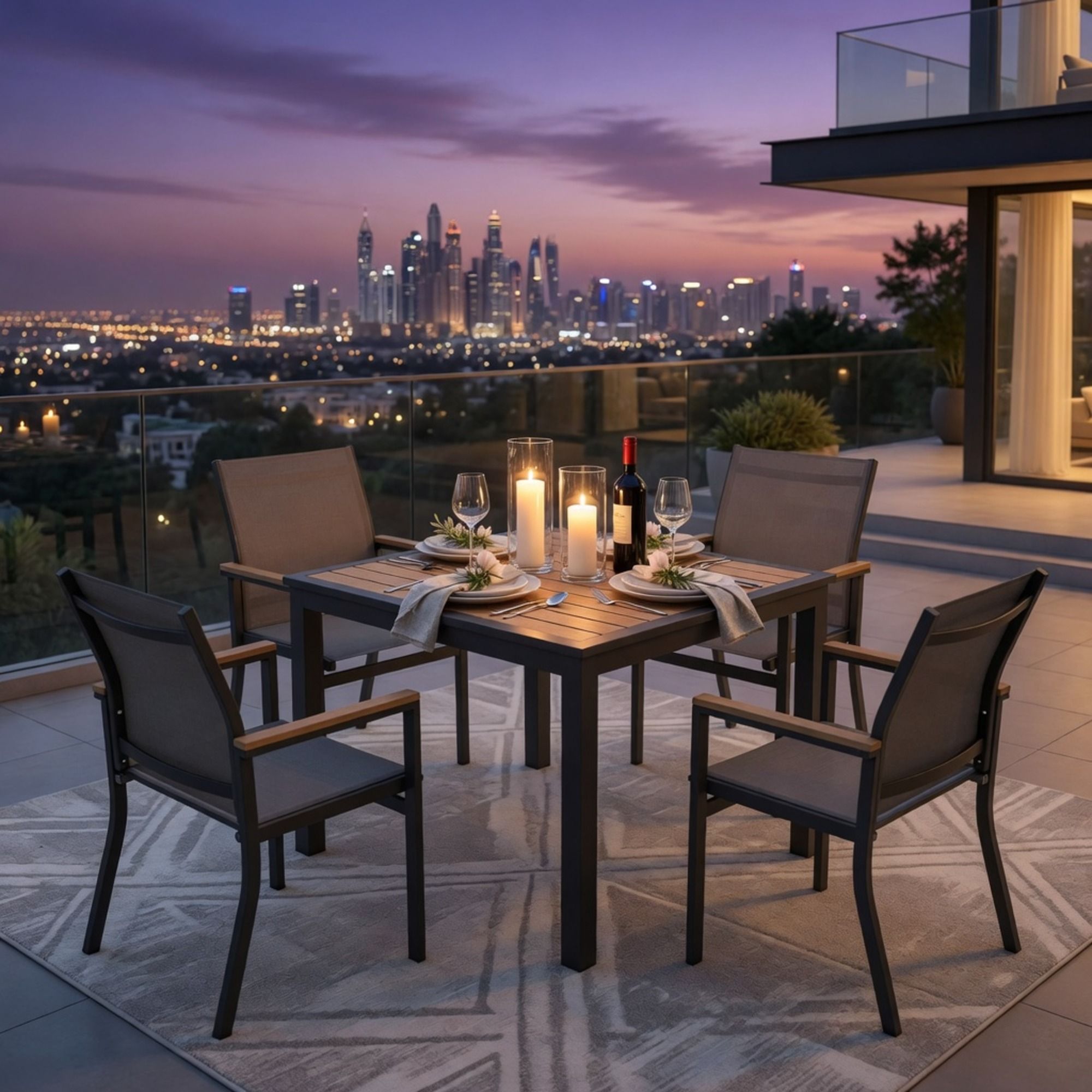 Gray Aluminum Patio Dining Set With Textilene Chairs, 5 Piece All Weather Outdoor Table And Chair Set For Patio, Porch, Garden