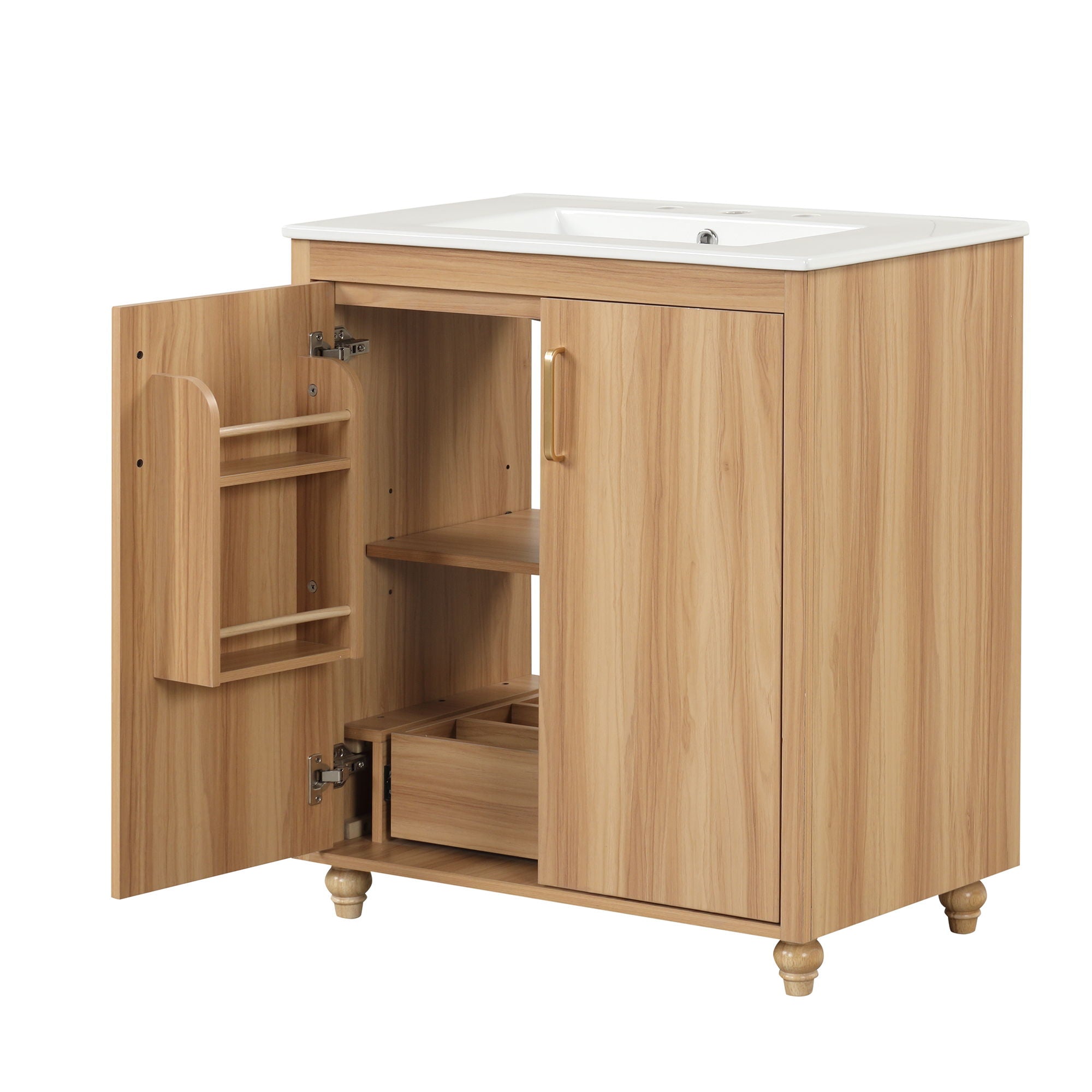 30" Bathroom Vanity With Sink, Cabinet With Doors And Drawer, Rectangular Shape - Natural