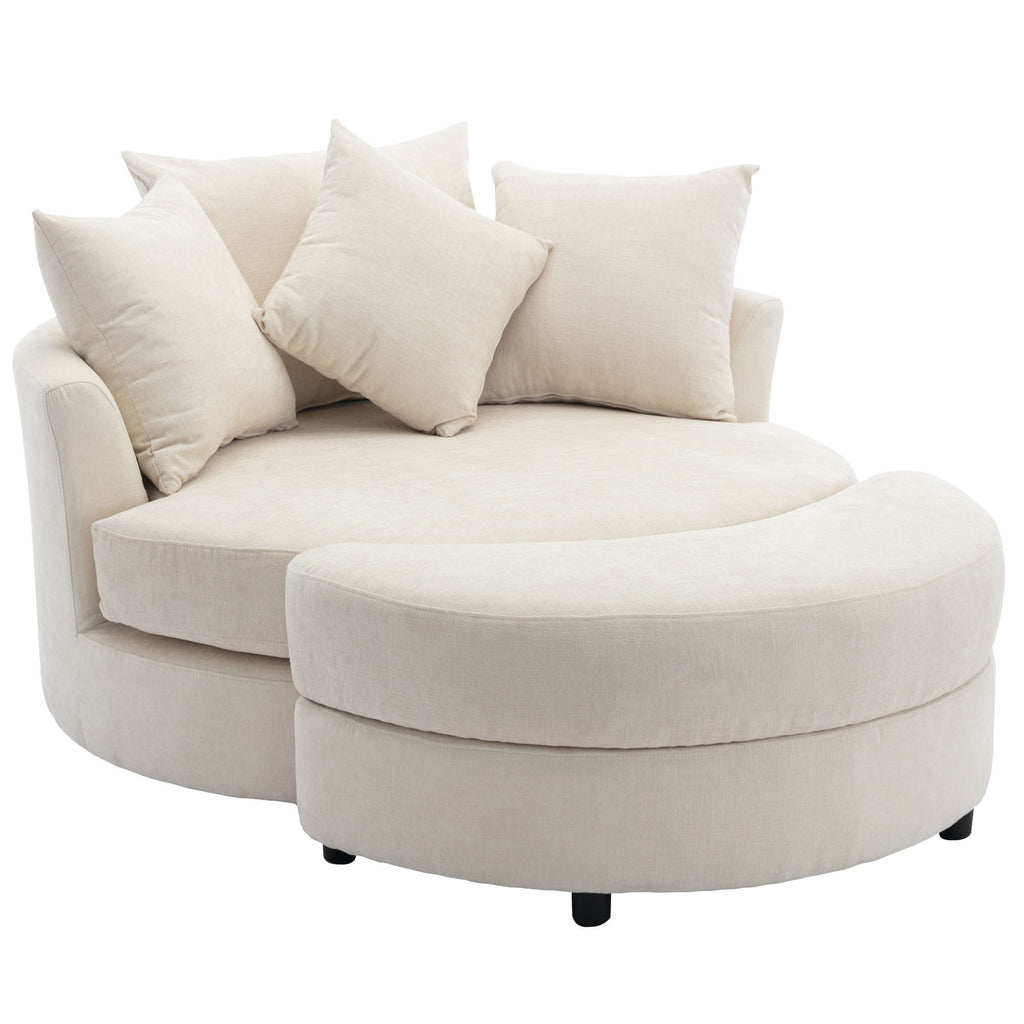 360° Swivel Accent Barrel Chair With Storage Ottoman & 4 Pillows, Modern Leisure Chair Round Accent For Living Room