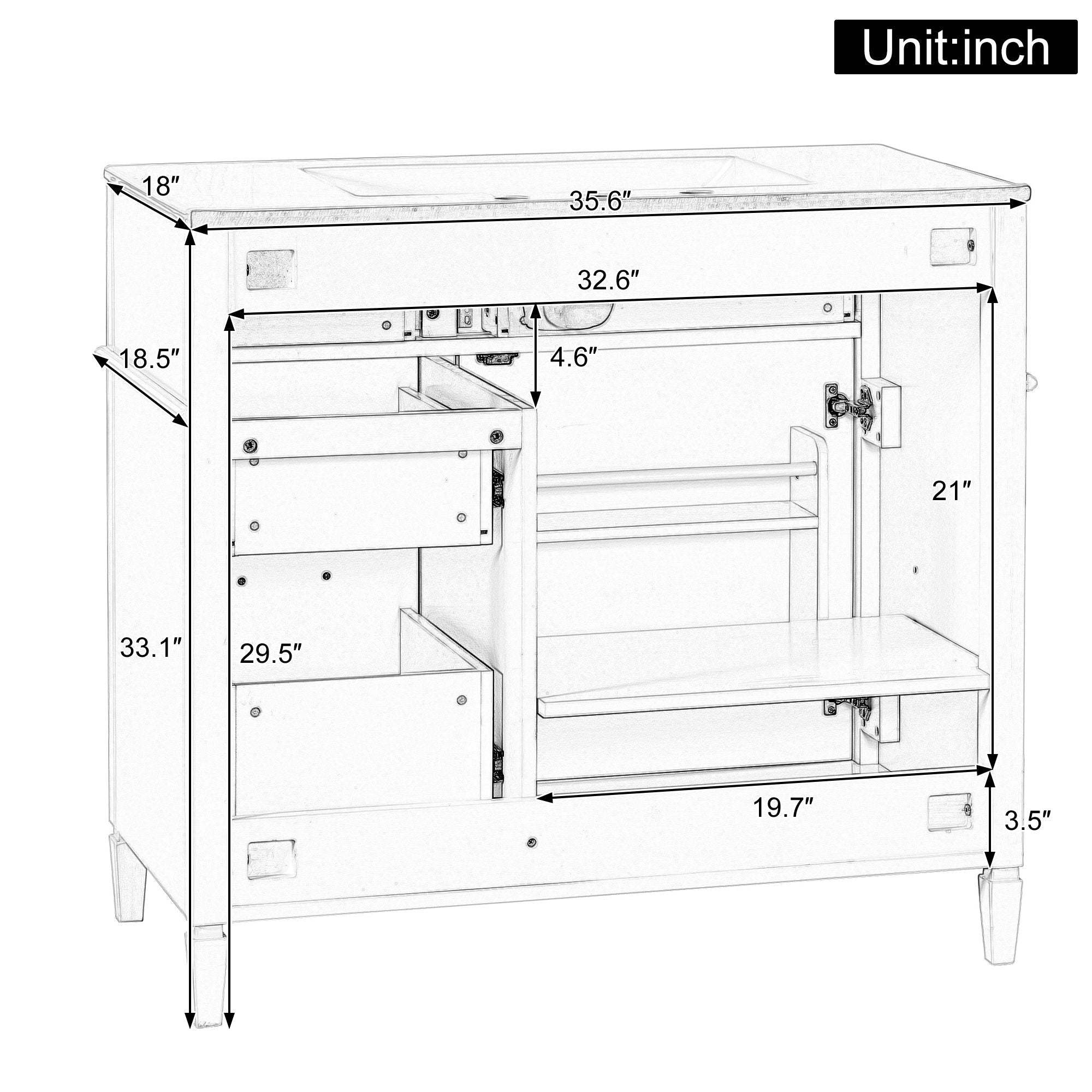 Modern Bathroom Vanity With Sink Top, Flip Drawer Design