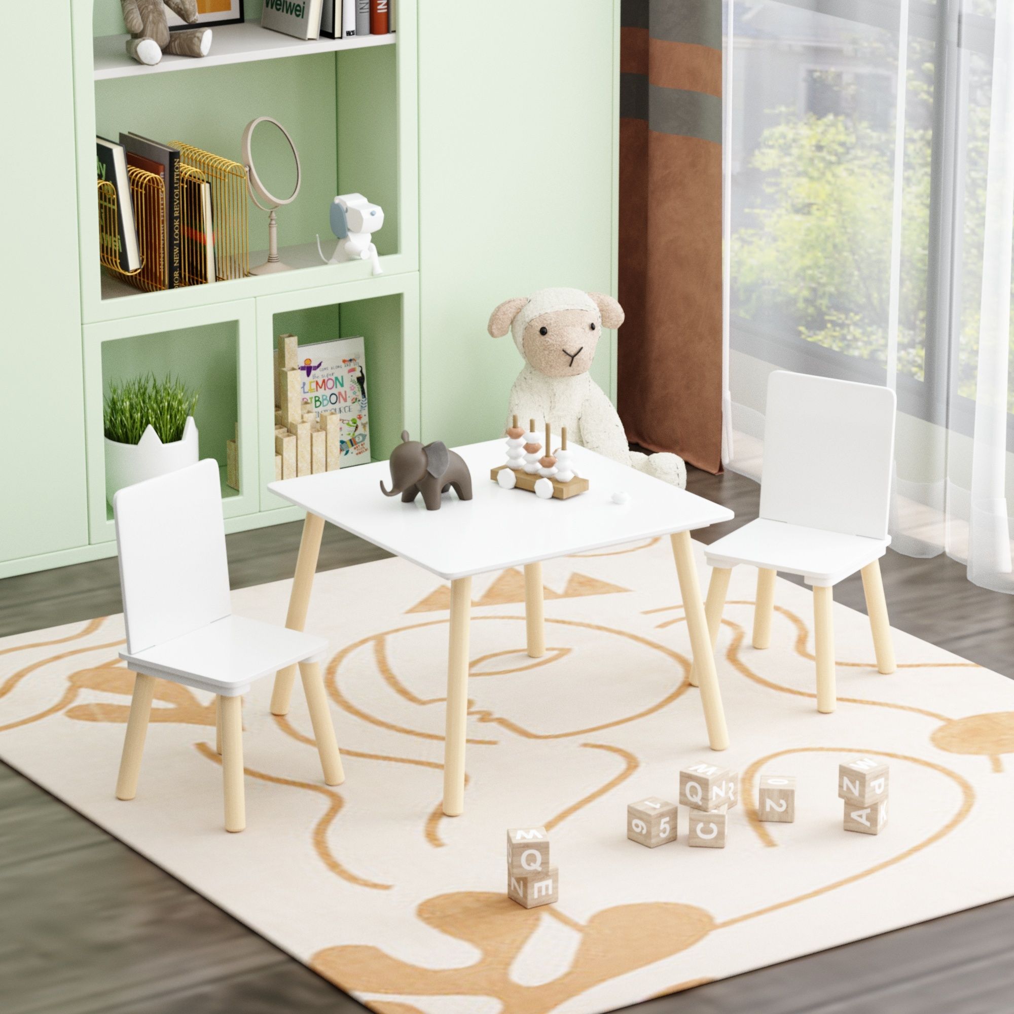 Kids Table And 2 Chairs Set, 3 Piece Toddler Activity Play - White