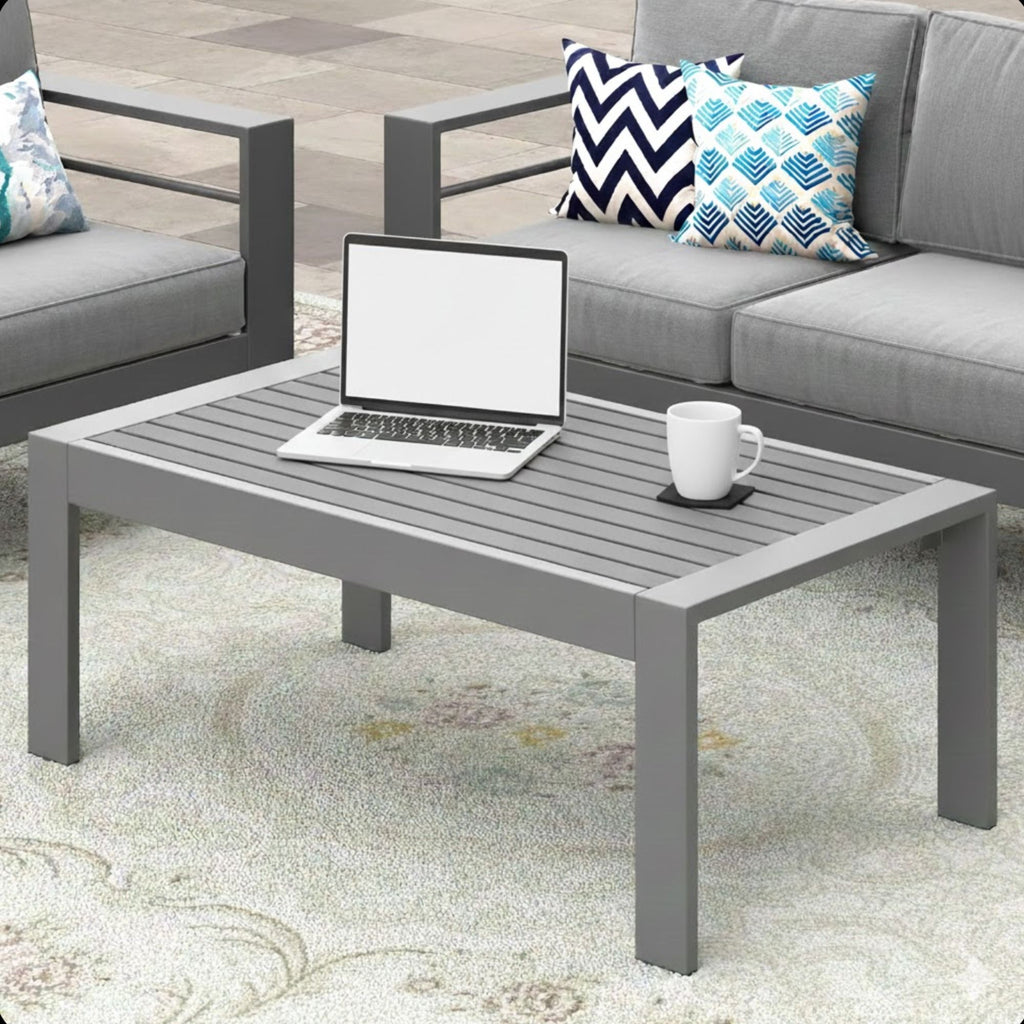 All-Weather Outdoor Coffee Table With Wood-Look Top