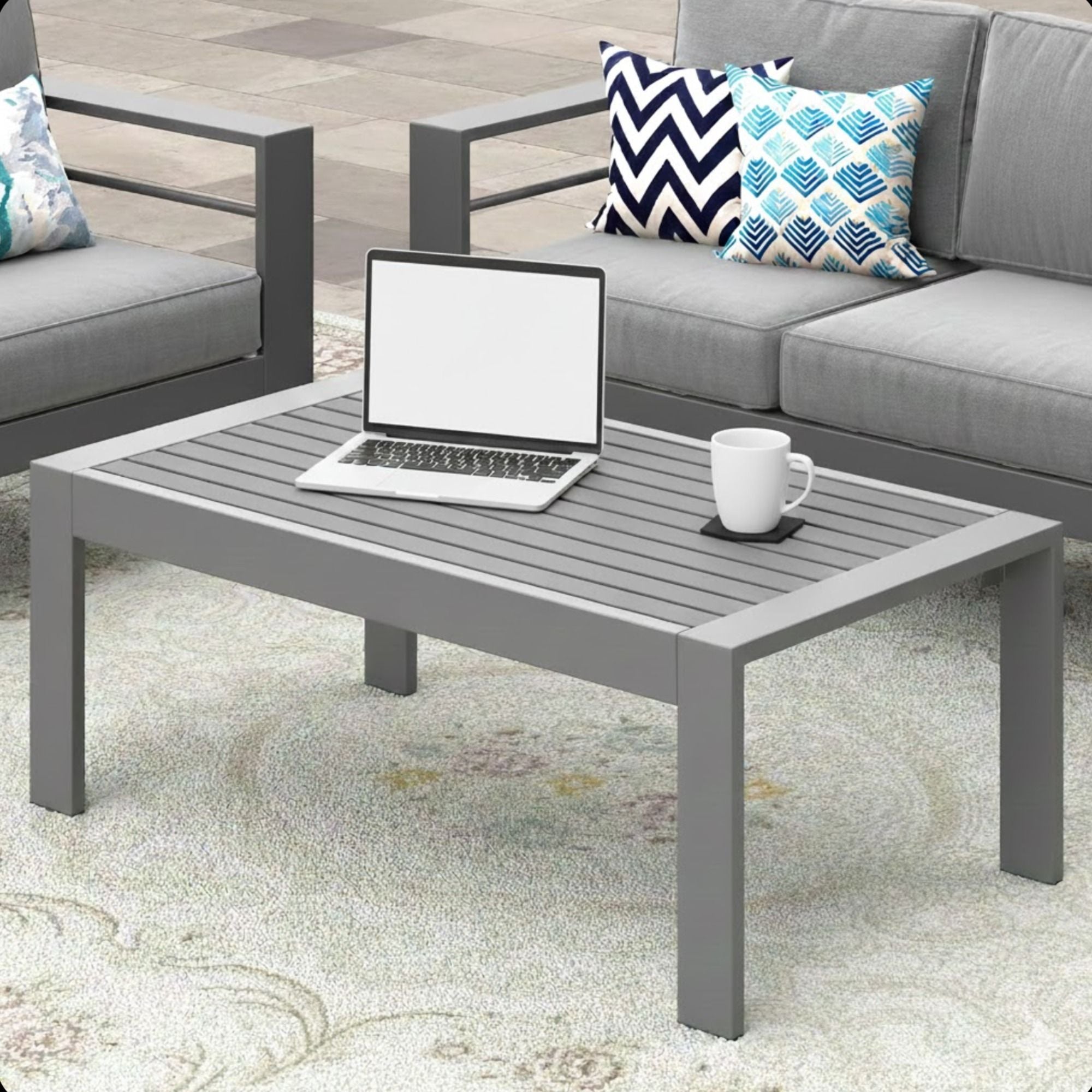 All-Weather Outdoor Coffee Table With Wood-Look Top