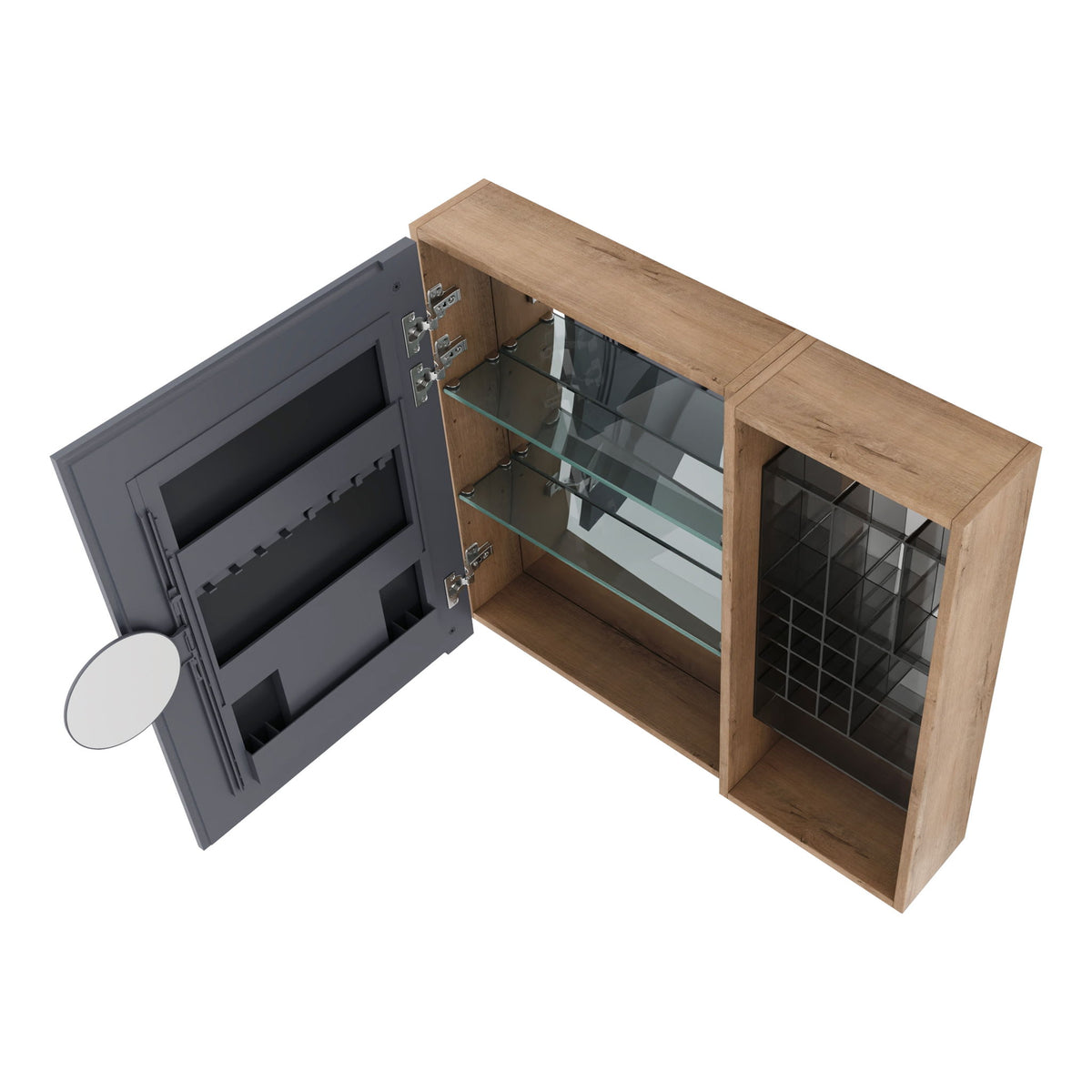 Wall Mounted Bathroom Mirror Cabinet With Adjustable Shelves - Imitative Oak