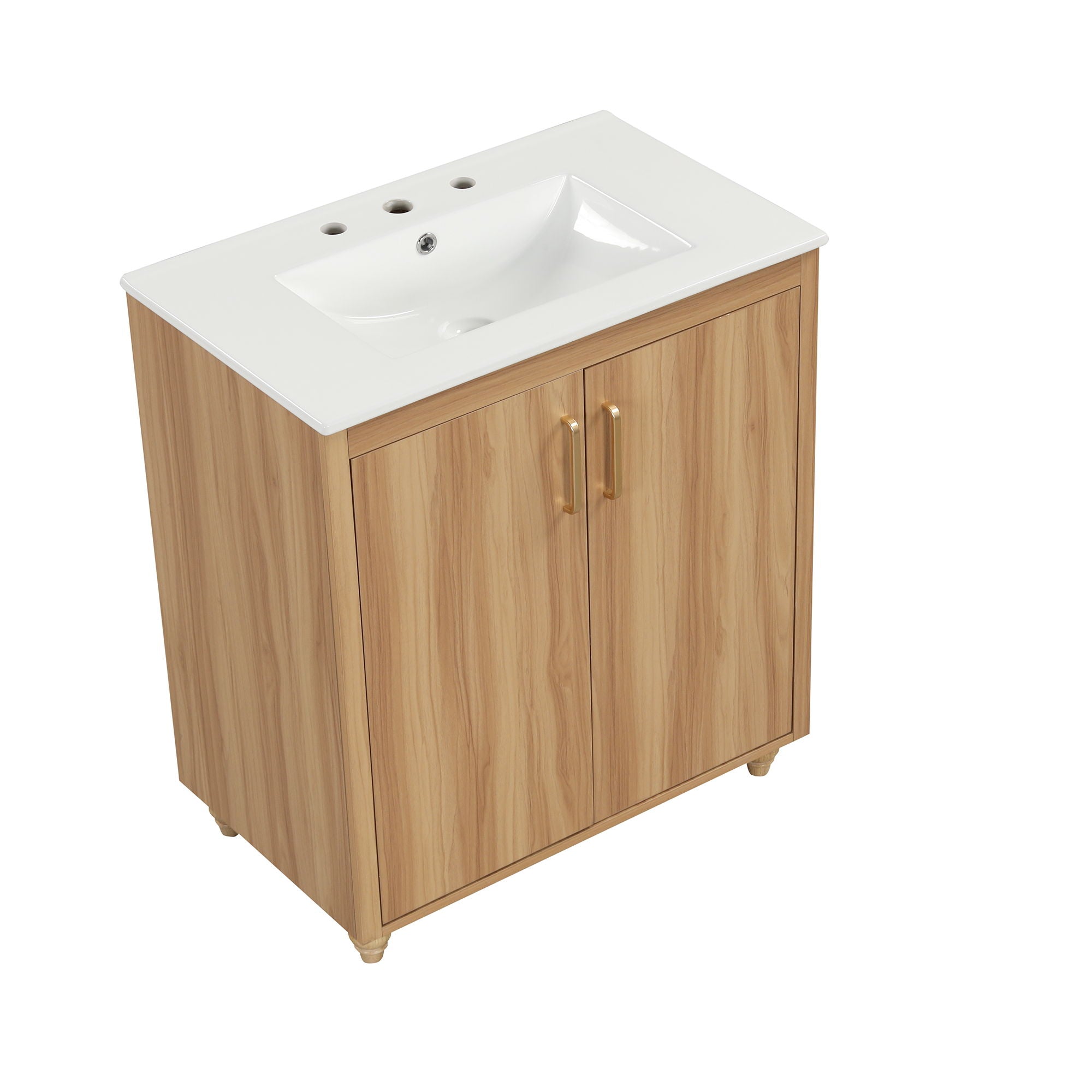 30" Bathroom Vanity With Sink, Cabinet With Doors And Drawer, Rectangular Shape - Natural