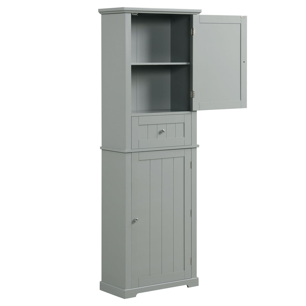 Tall Freestanding Bathroom Storage Cabinet With Drawer And Adjustable Shelf