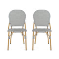 Outdoor Rattan And Aluminum Armless French Bistro Chairs (Set of 2) - Dark Gray