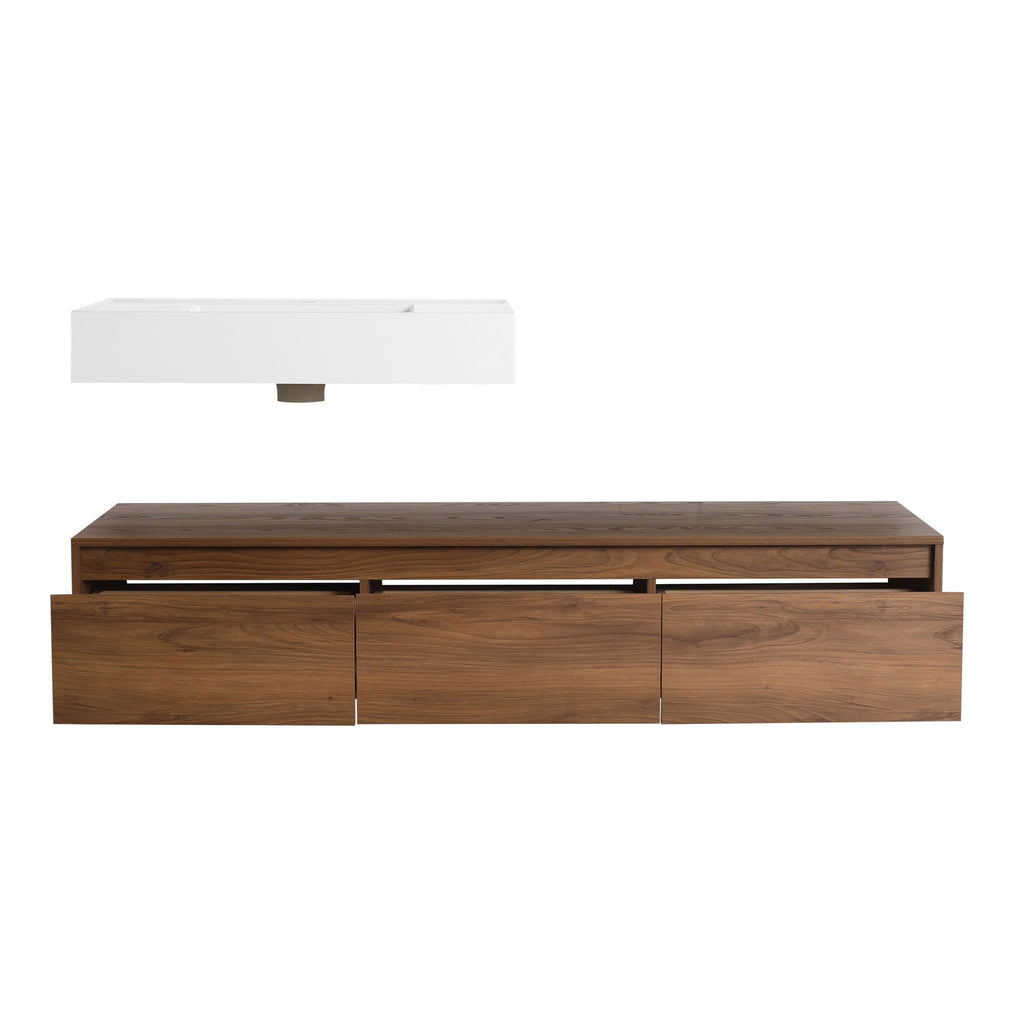 Modern Wall Mounted Bathroom Vanity With Resin Sink And Soft Close Drawer - Brown Ebony