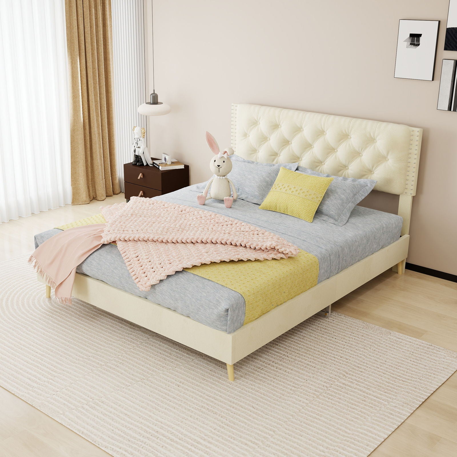 Upholstered Bed With Tufted Headboard
