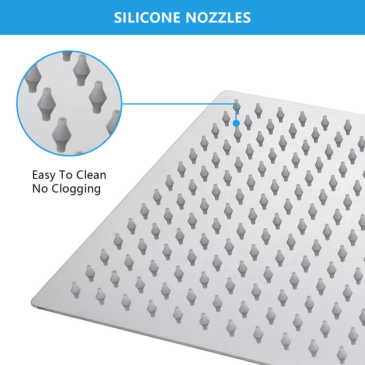 16" Square Rainfall Shower Head Fixed Wall Mount With Full Body Coverage & Self Cleaning Silicone Nozzles - Chrome