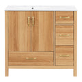 36" Bathroom Vanity, 2 Soft Close Doors, 4 Soft Close Drawers, Adjustable Shelf, Storage Cabinet - Acacia Wood