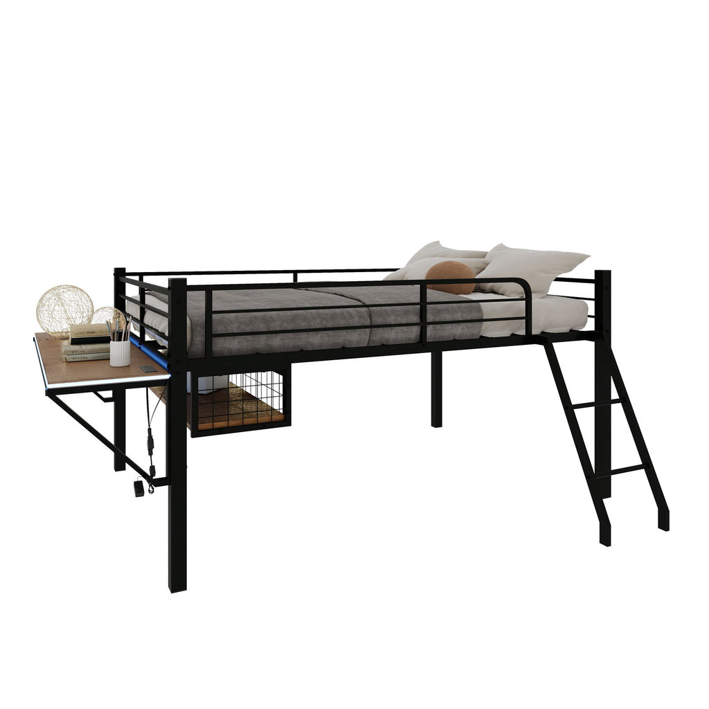 Loft Bed With Built In Desk, LED Light Strip
