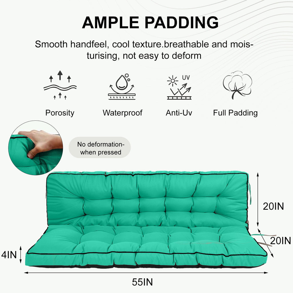 3 Seater Outdoor Porch Swing Cushion With Backrest, Waterproof
