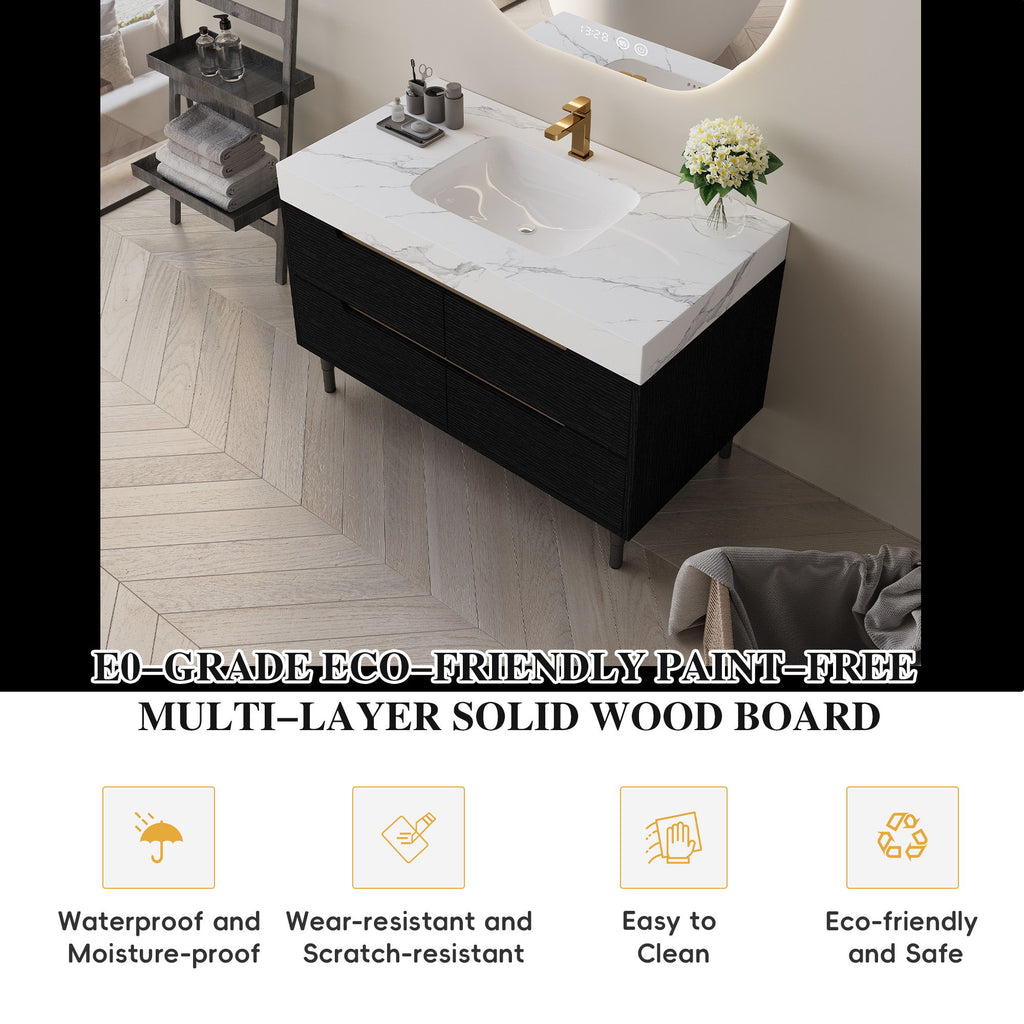 Bathroom Vanity With Undermount Sink, 4 Drawers Storage, Free Standing / Wall Mounted - Black / White