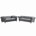 Chesterfield Upholstery Fabric Sofa With Roll Armrest & Nailhead, Mid Century Modern 3 And 3 Seater Couch