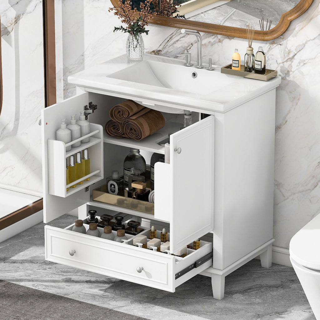 30" Bathroom Vanity With Sink Combo Undermount Sink, Cabinet With Doors And Drawer - White