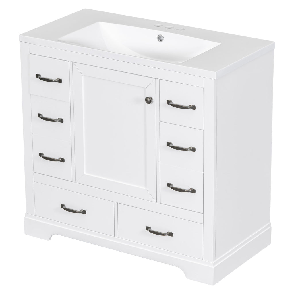 Modern Bathroom Vanity With Sink, 6 Drawers, Adjustable Shelf