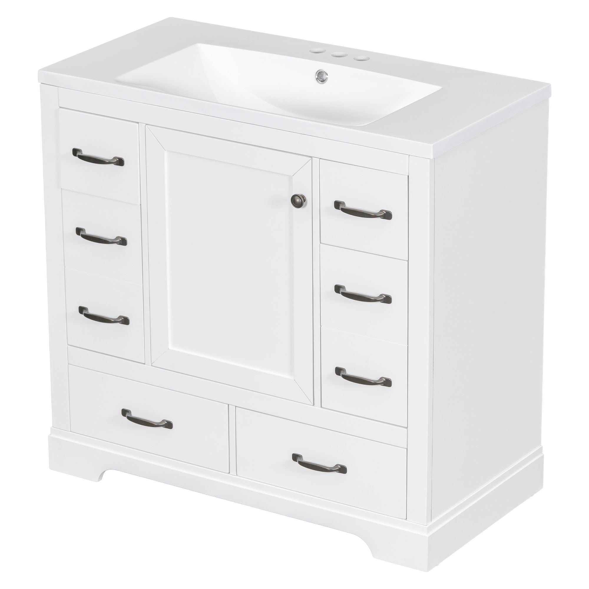 Modern Bathroom Vanity With Sink, 6 Drawers, Adjustable Shelf