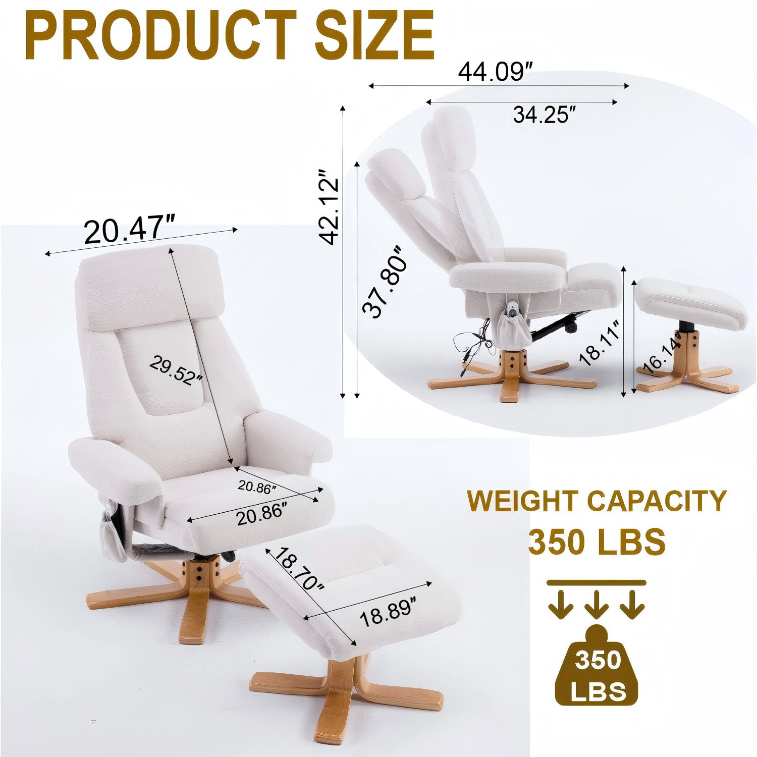 Upholstered Heated Massage 360° Swivel Accent Chair With Ottoman