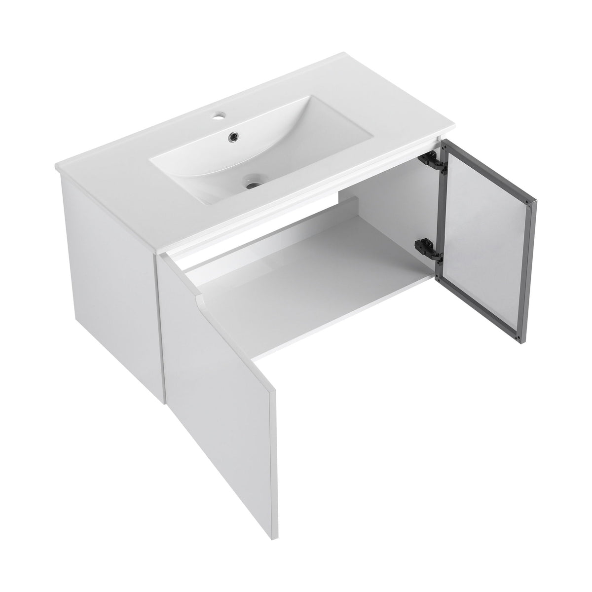 Wall Mounted Bathroom Vanity With Sink, Cabinet & Half Door