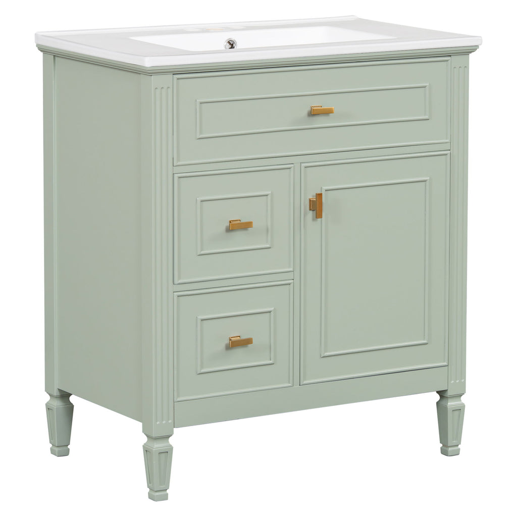 Modern Bathroom Vanity With Sink, 1 Flip Drawer And 2 Drawers, Adjustable Shelf