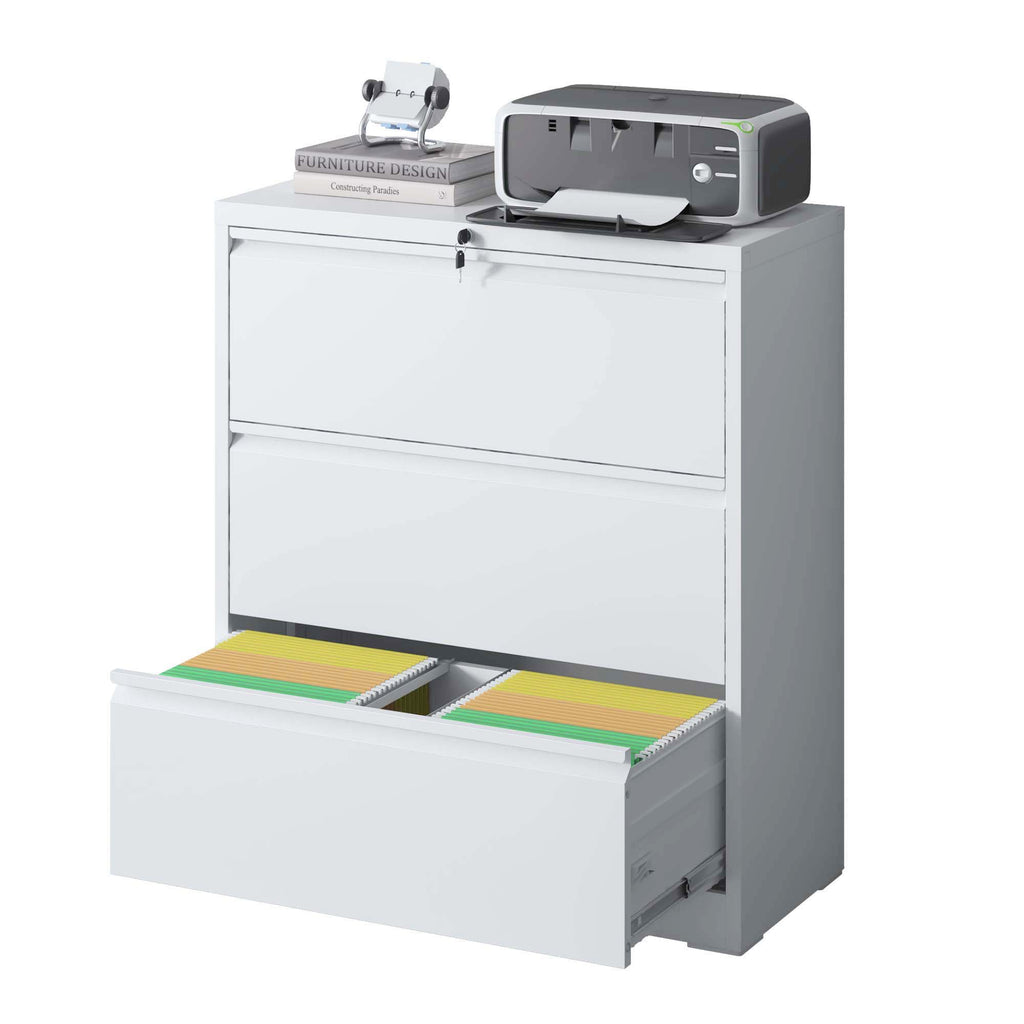 Lateral File Cabinet, Locking Heavy Duty, Anti-Tip Safety Interlock, Vertical Storage For Letter/Legal/A4 Files