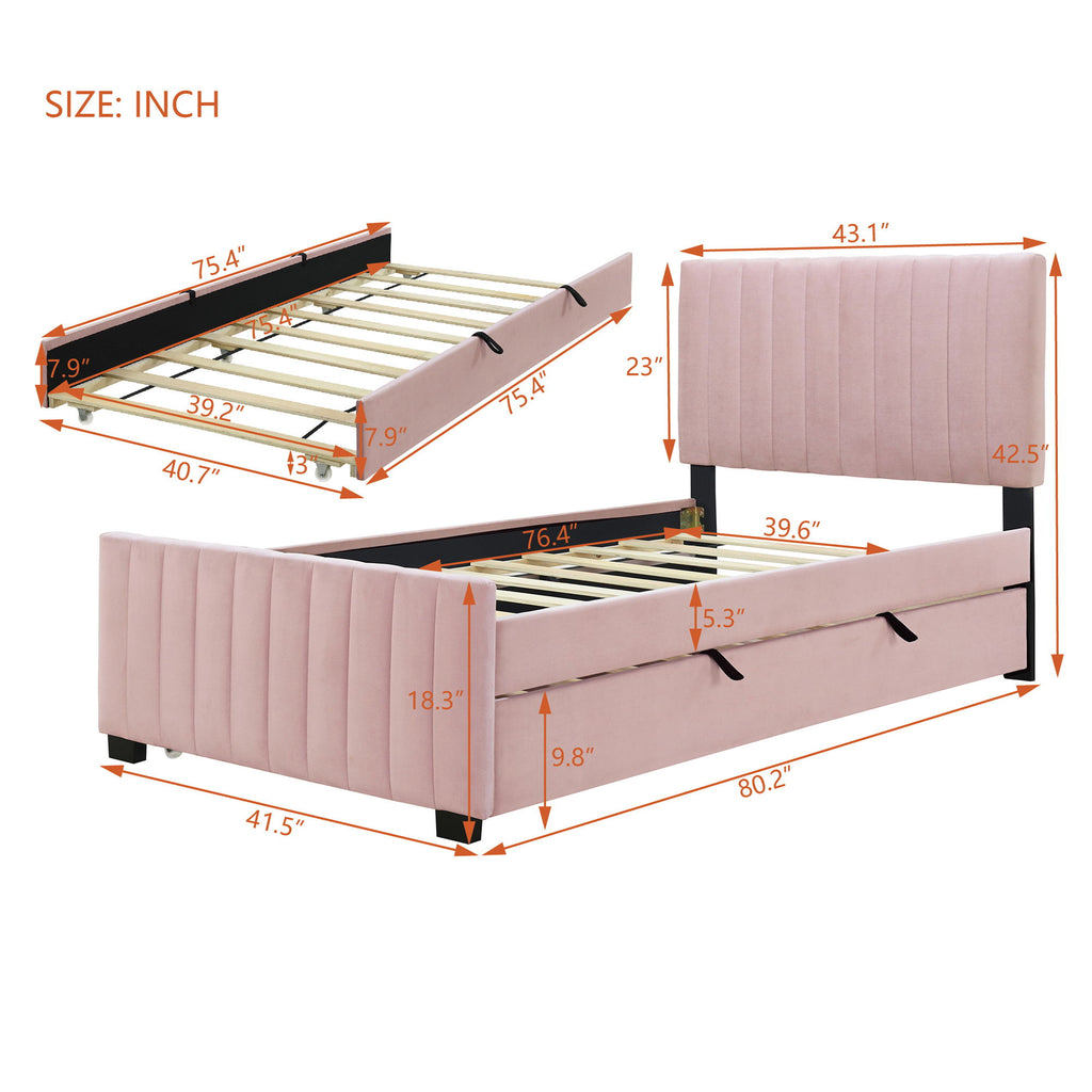 Upholstered Design Platform Bed With Trundle