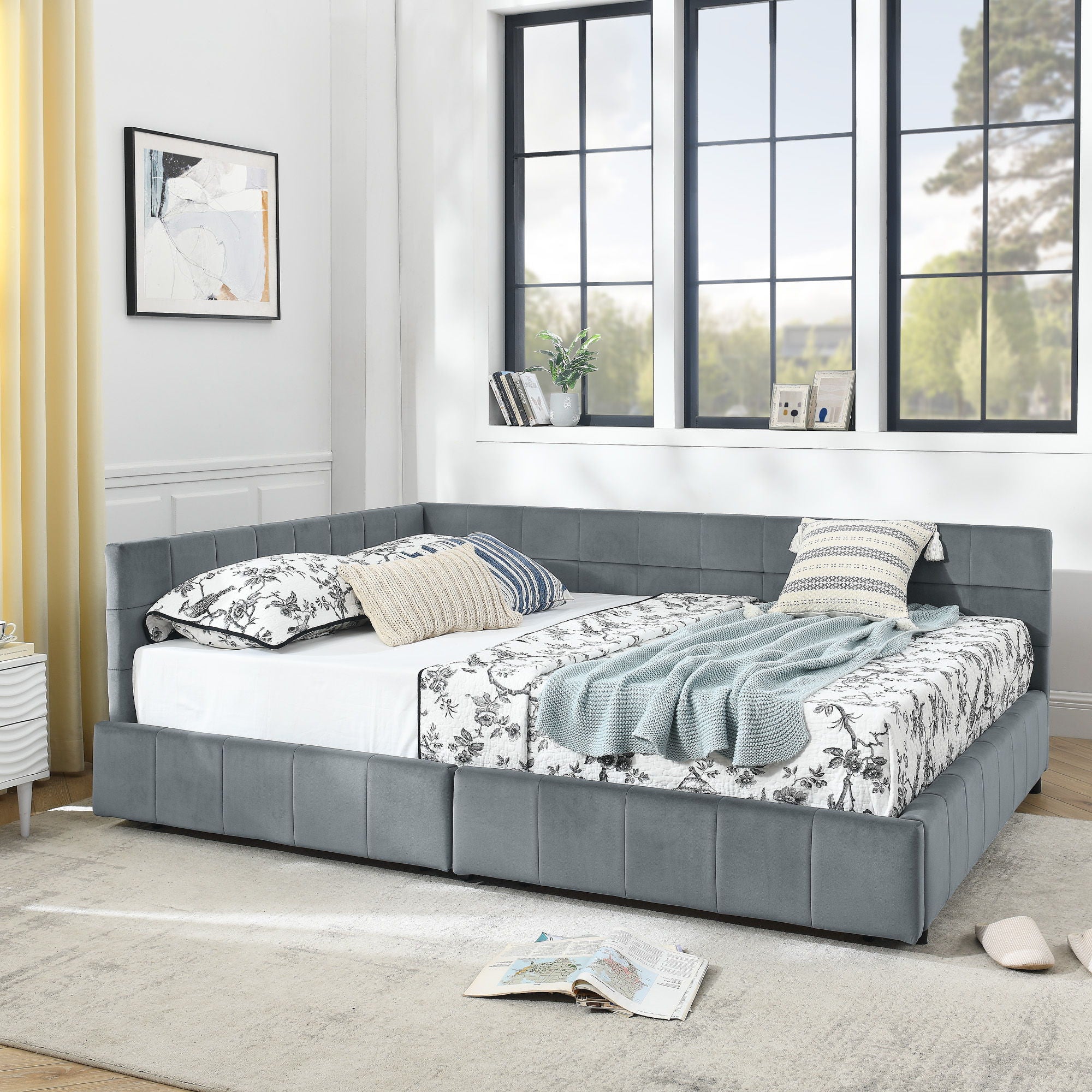 Elegant Storage Upholstered Tufted Bed Frame With Backrest And Armrests