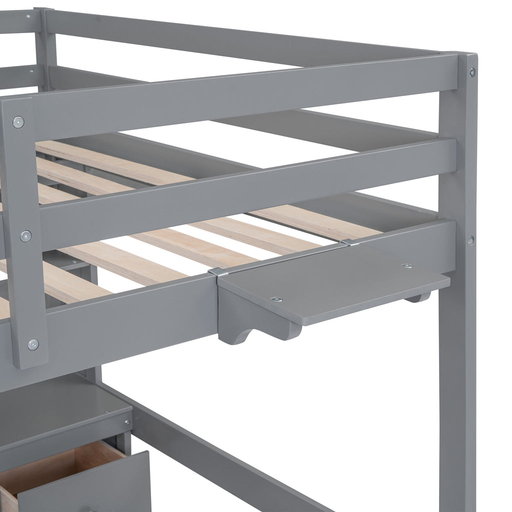Loft Bed With Desk, Cabinets, Drawers, Charging Station And Bedside Tray