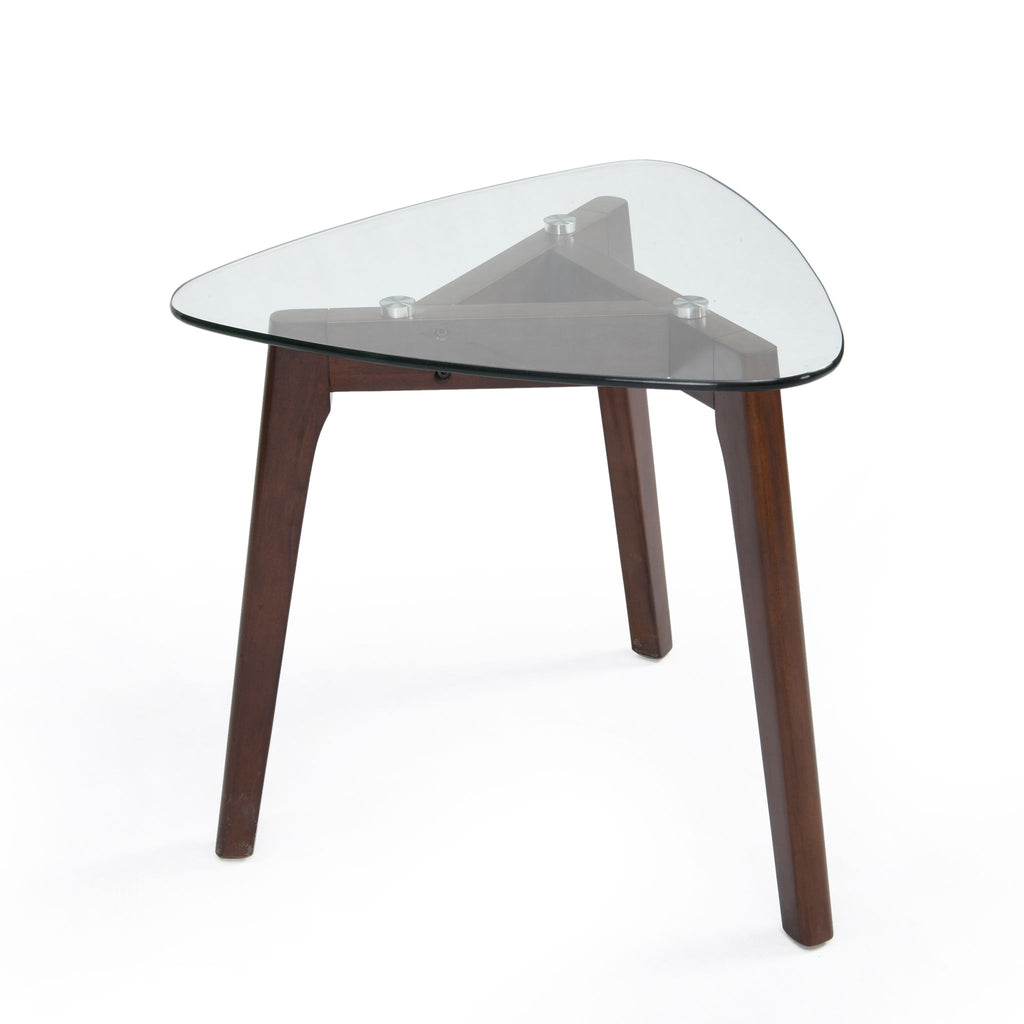 End Table With Glass Top And Solid Wood - Walnut